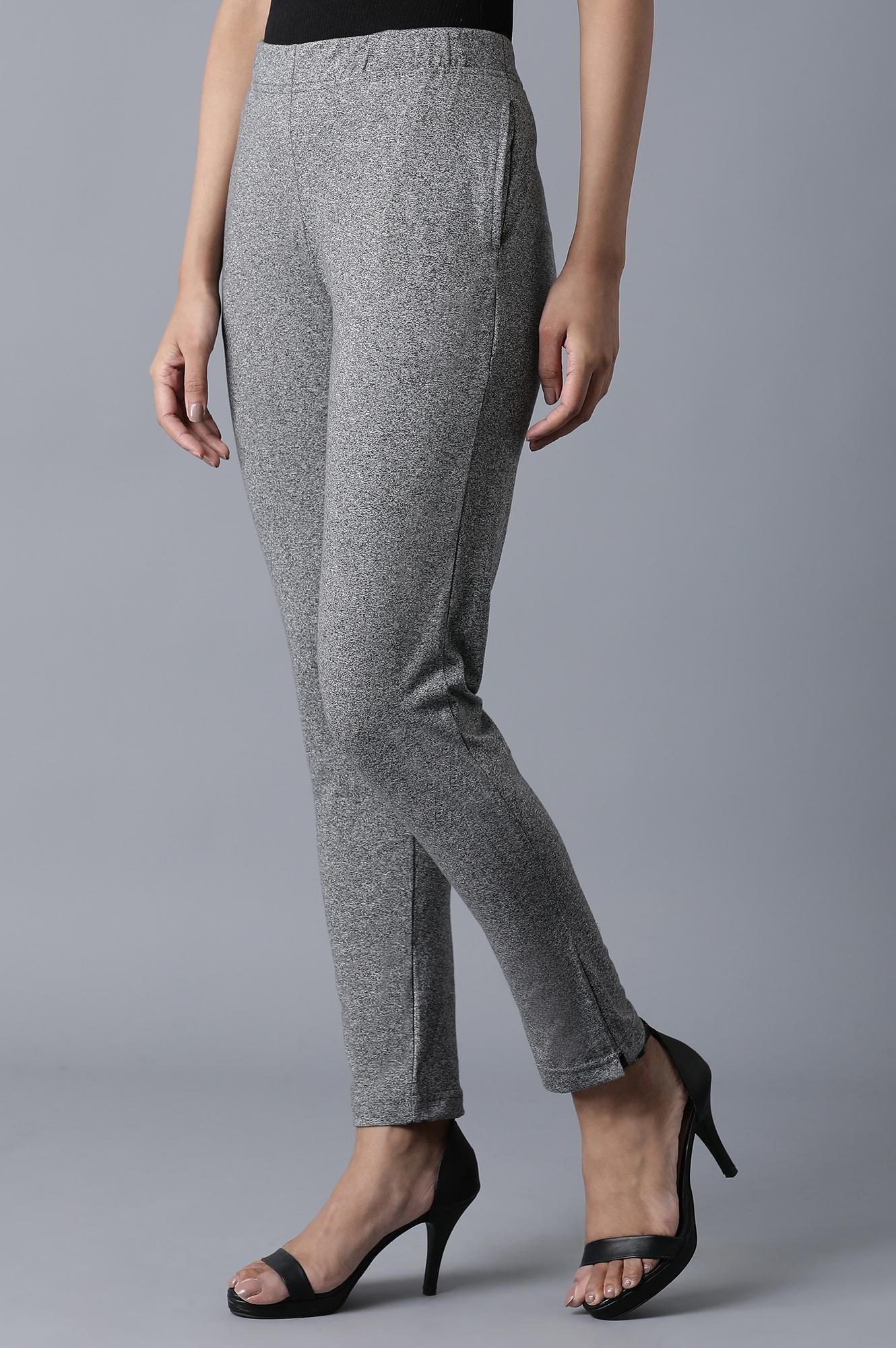 Grey Solid Straight Fit Cotton Palazzo With Elasticated Waist - Image 3
