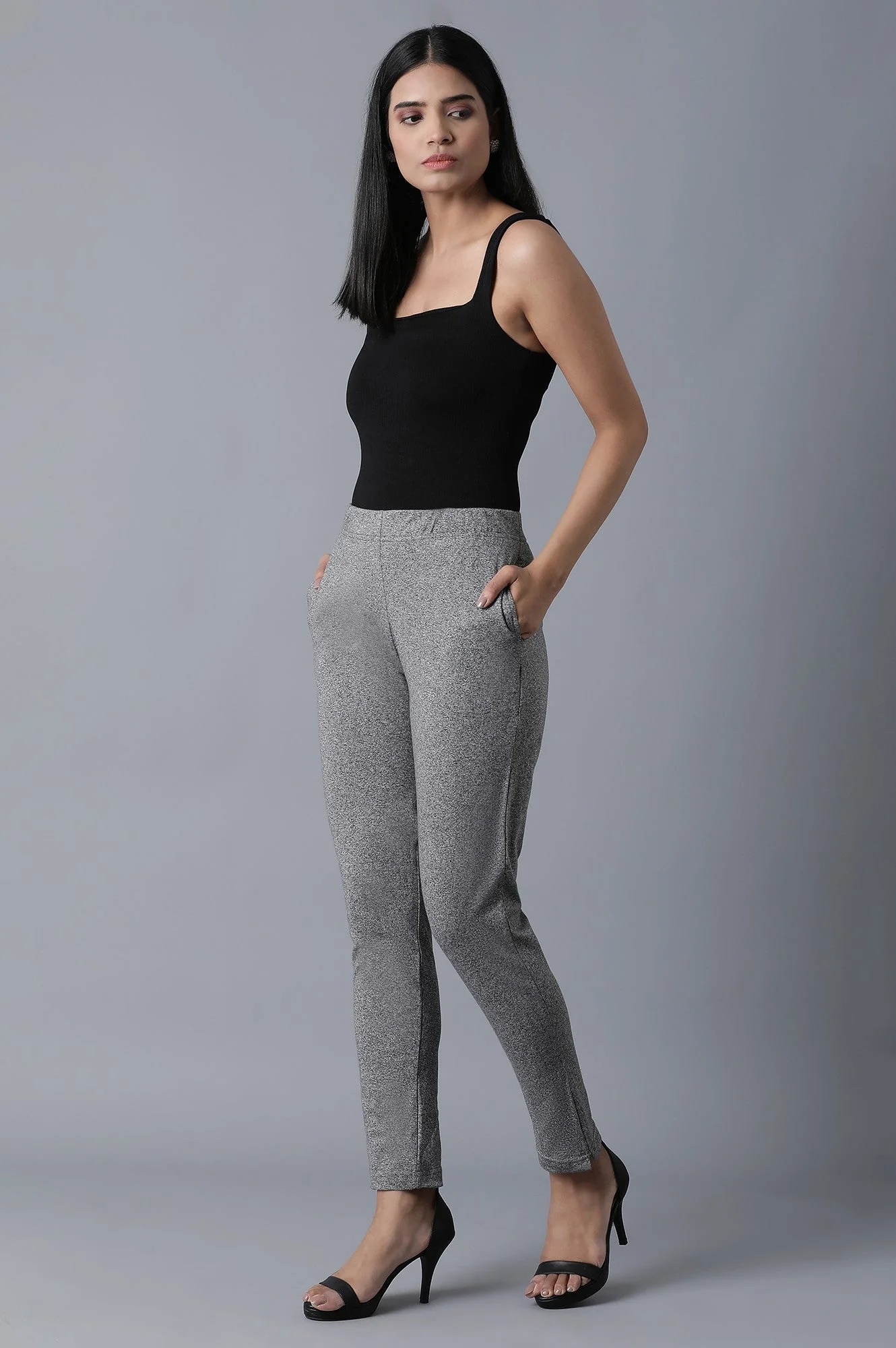 Grey Solid Straight Fit Cotton Palazzo With Elasticated Waist - Image 5
