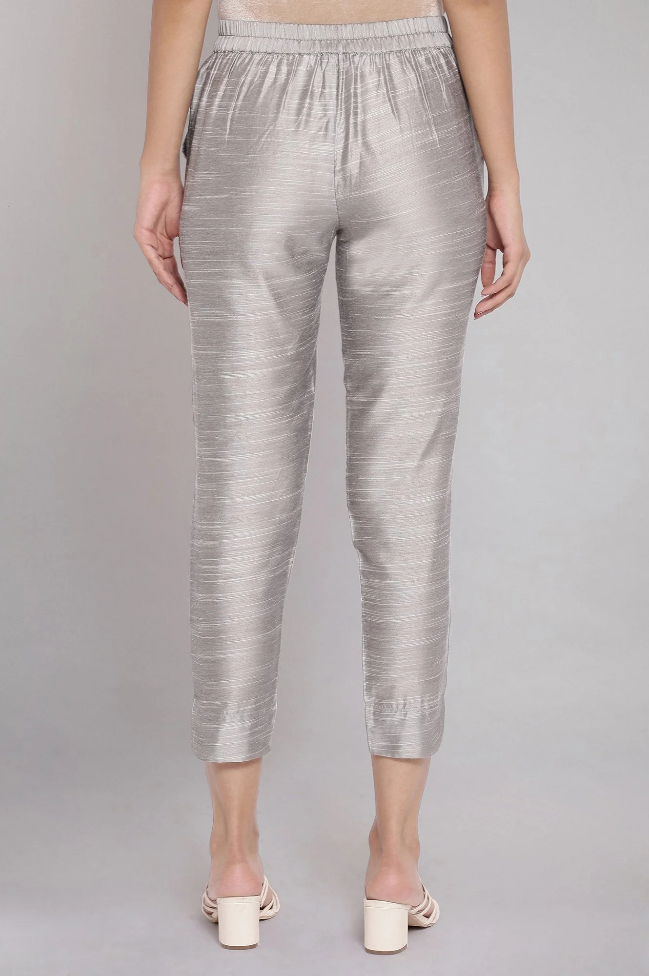 Grey Solid Straight Fit Woven Pants With Elasticated Waist - Image 2