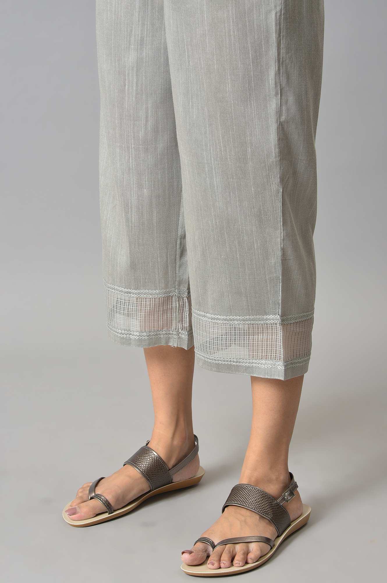 Grey Solid Straight Fit Culottes With Elasticated Waist - Image 8