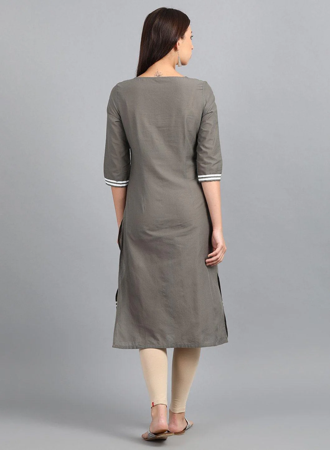 Grey Round Neck Printed kurta - Image 4