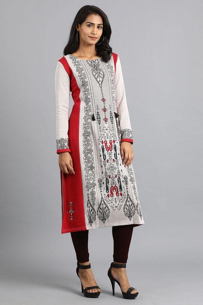 Grey Round Neck Winter kurta - Image 4
