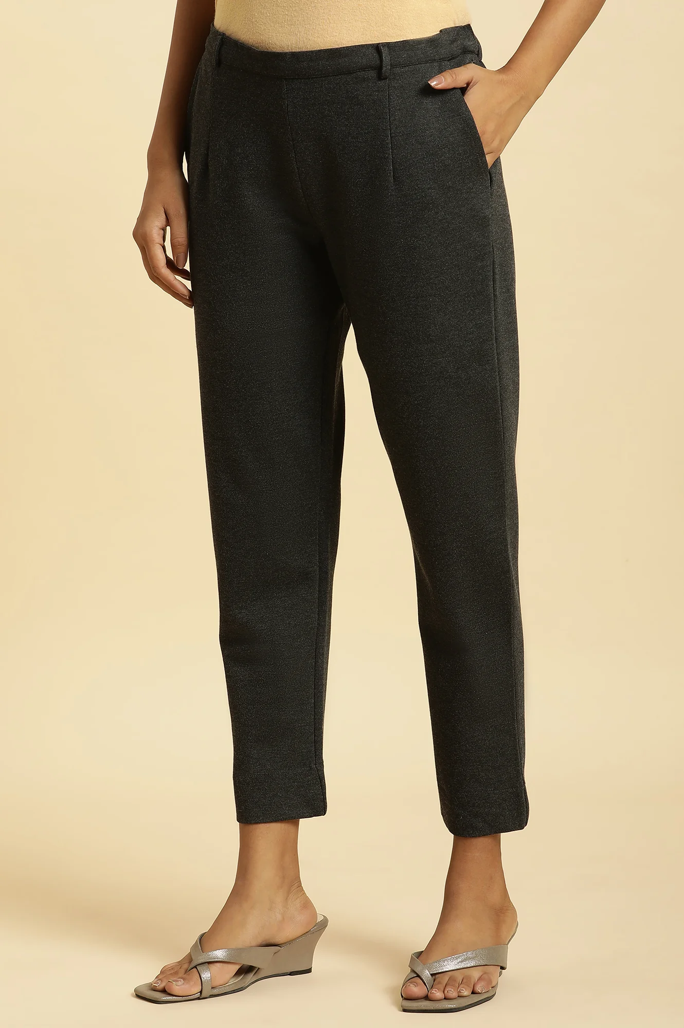 Grey Slim Fit Elasticated Western Pants - Image 2