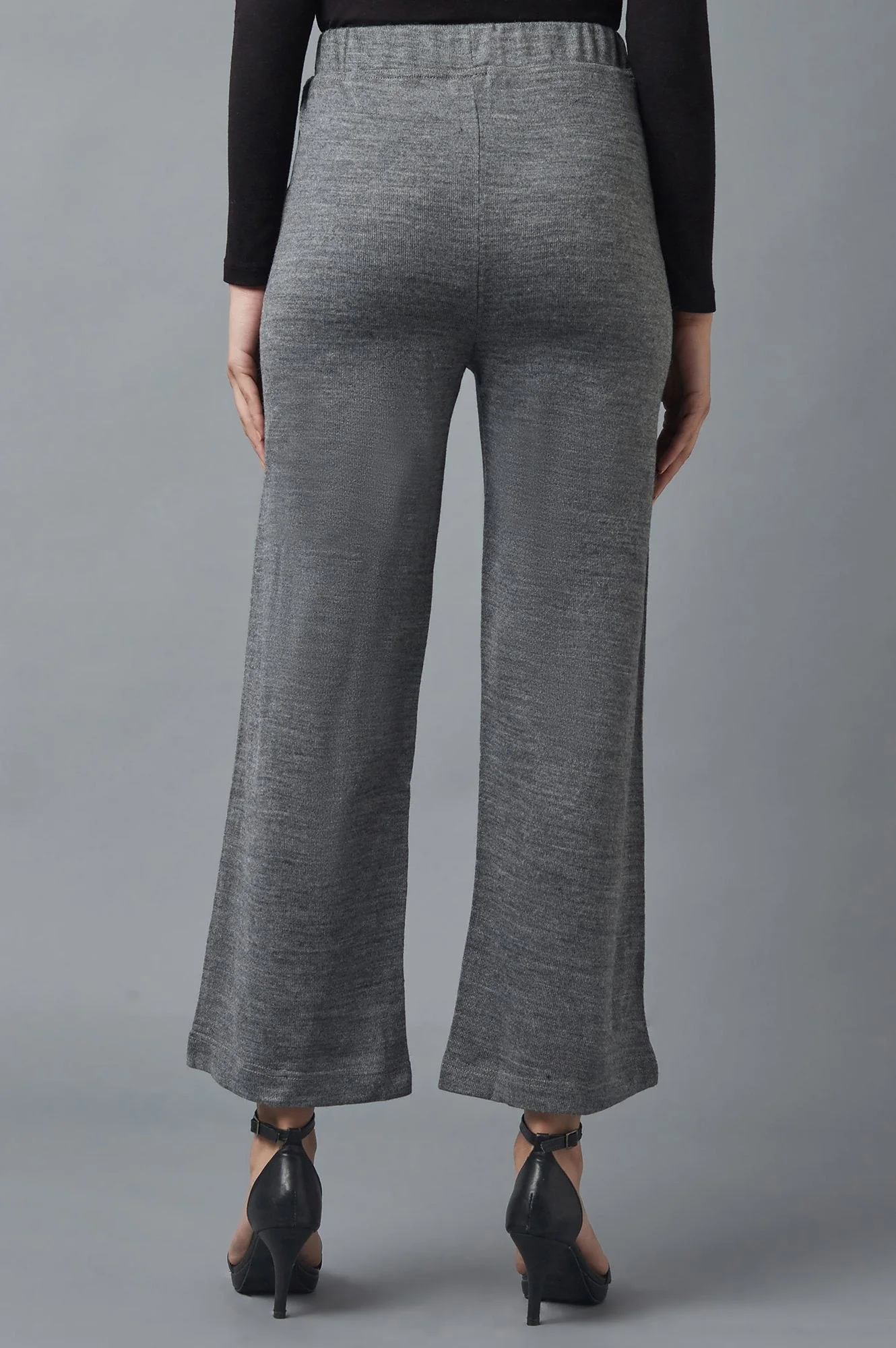 Grey Solid Straight Fit Acrylic Palazzo With Elasticated Waist - Image 2