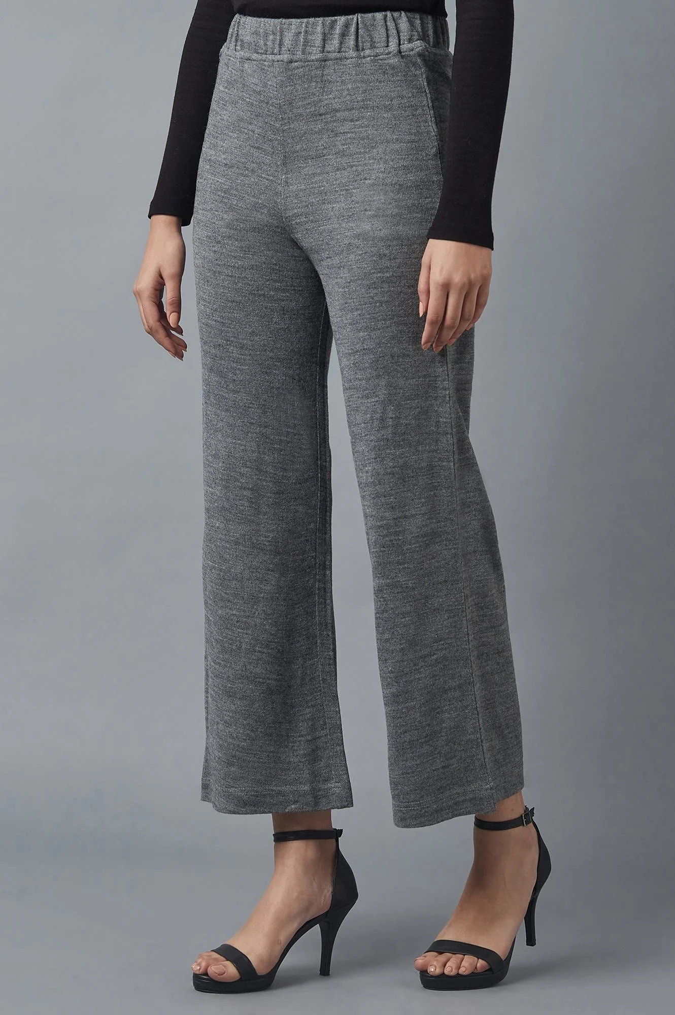 Grey Solid Straight Fit Acrylic Palazzo With Elasticated Waist - Image 3