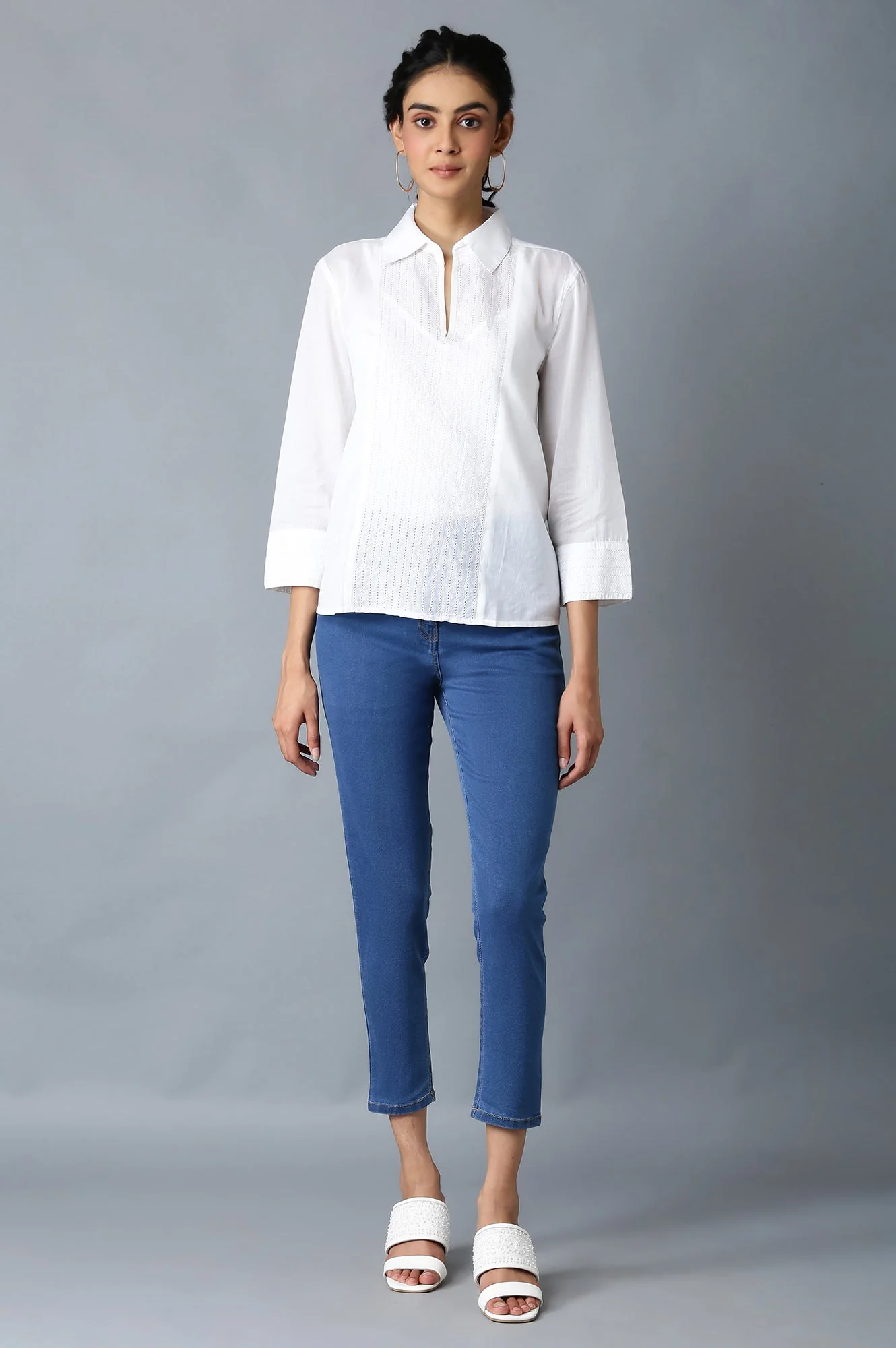 Ice Blue Solid Slim-fit Denim Pants with Front Zip Closure - Image 5