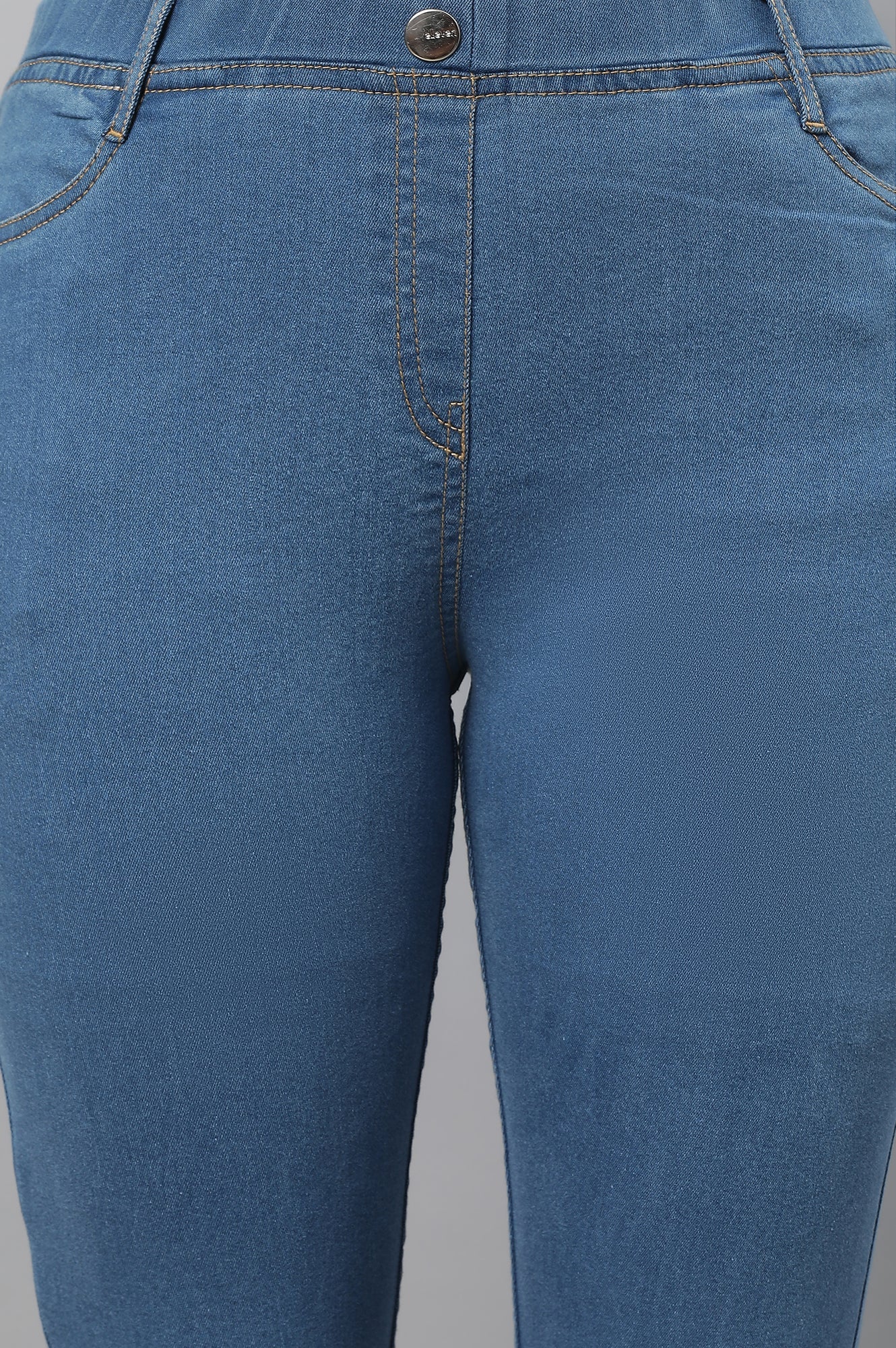 Ice Blue Solid Skinny-fit Denim Jeggings with Slip-On Closure - Image 6