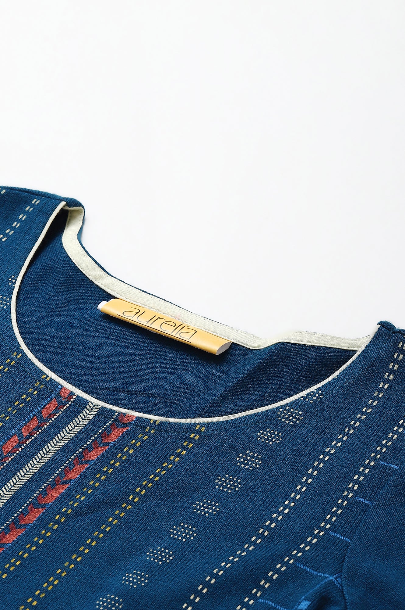 Indigo Ajrakh Print kurta In Lustrous Satin - Image 2