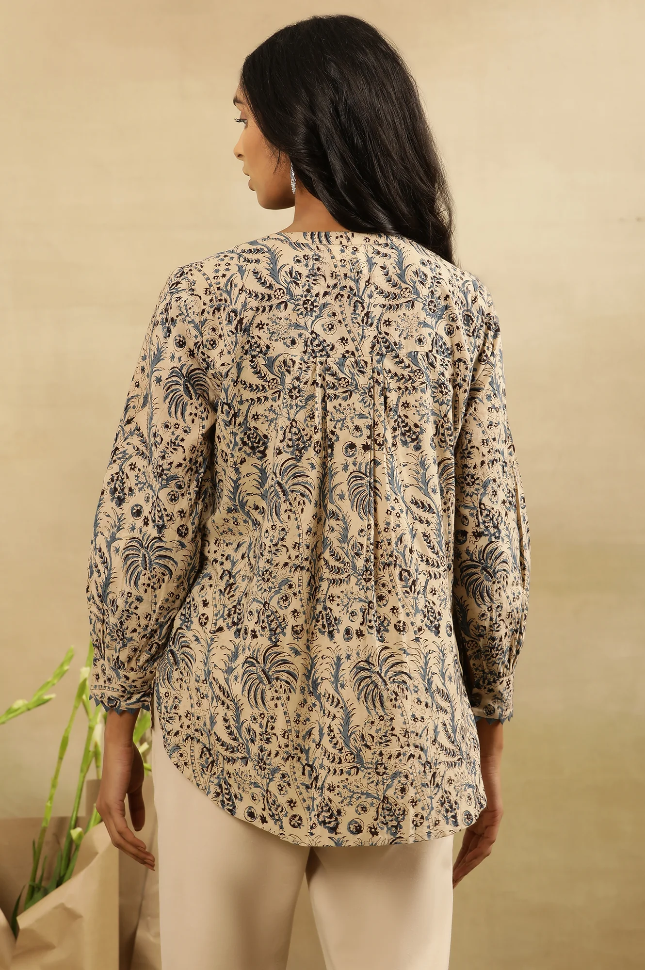 Indigo Block Print Top With Front Placket - Image 3