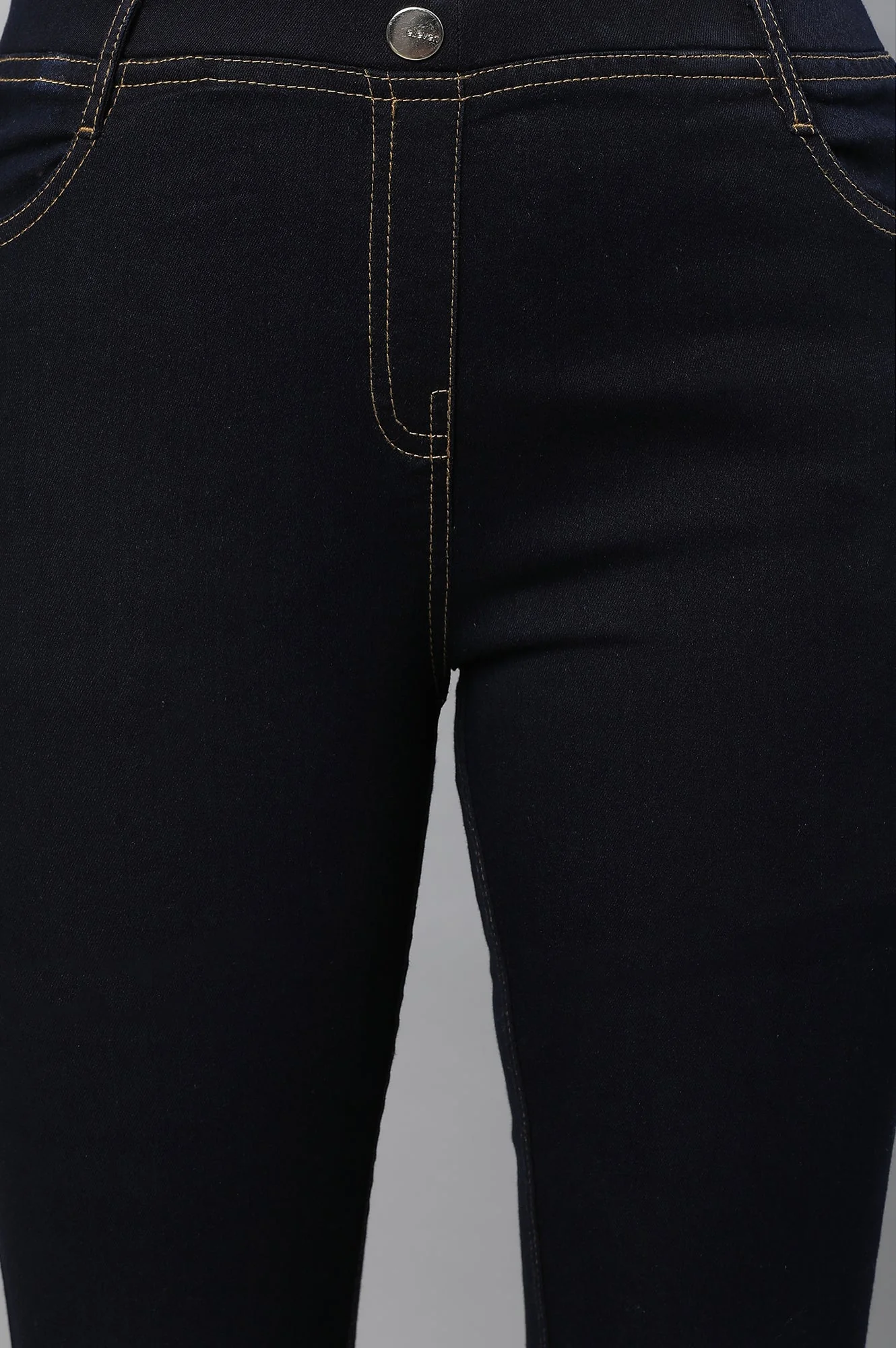 Navy Blue Solid Skinny Fit Denim Jeggings With Slip On Closure - Image 6