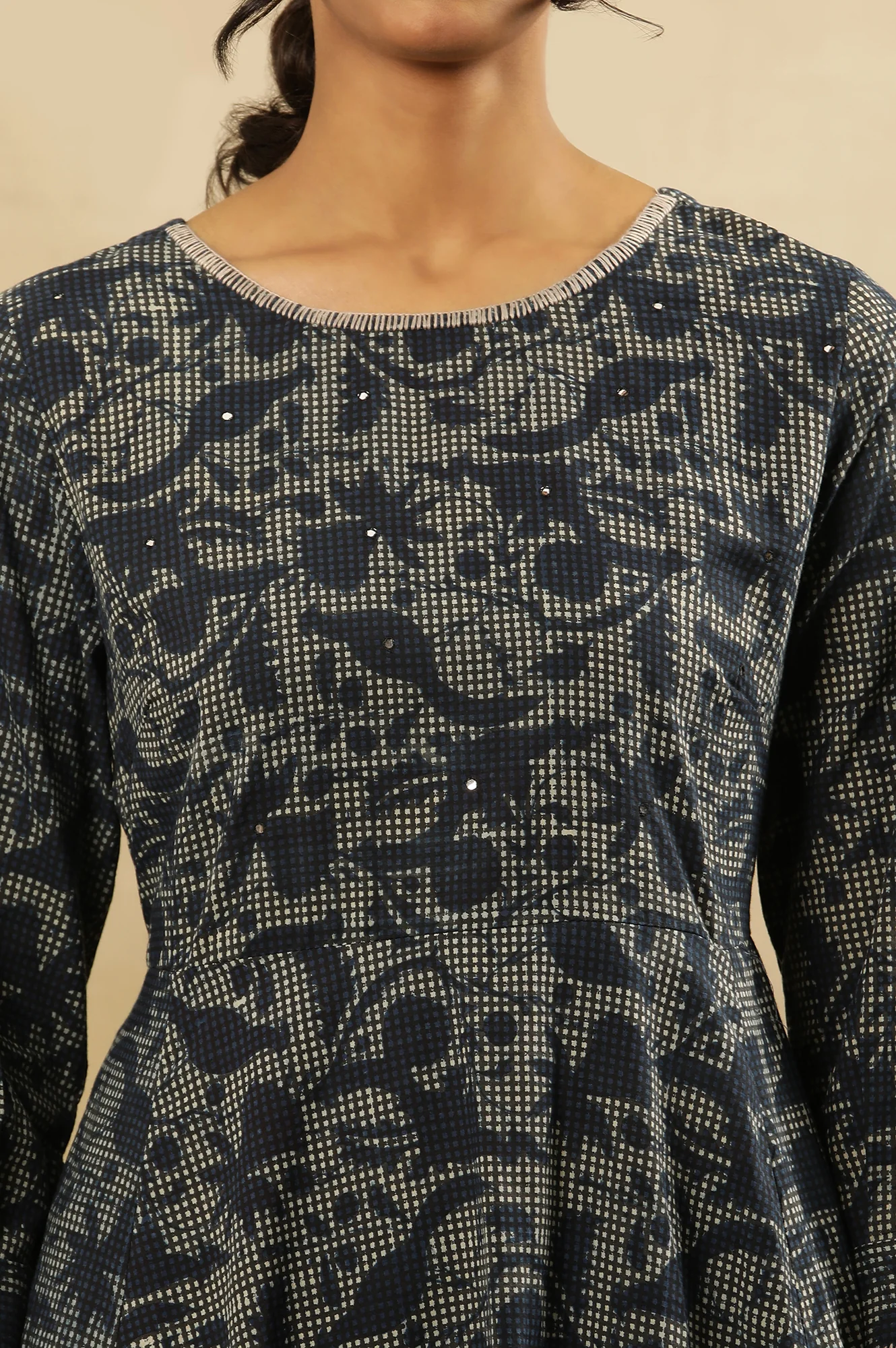 Indigo Hand Block Print Flared Kurta In Cotton Voile - Image 7