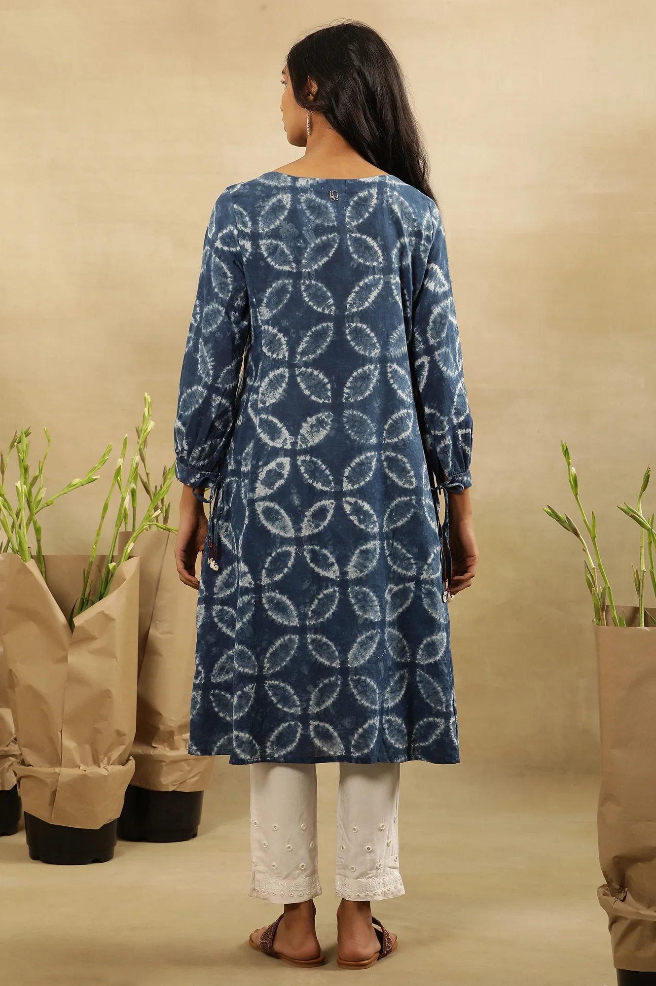 Indigo Shibori Pleated Flared Dress In Cotton Voile - Image 4