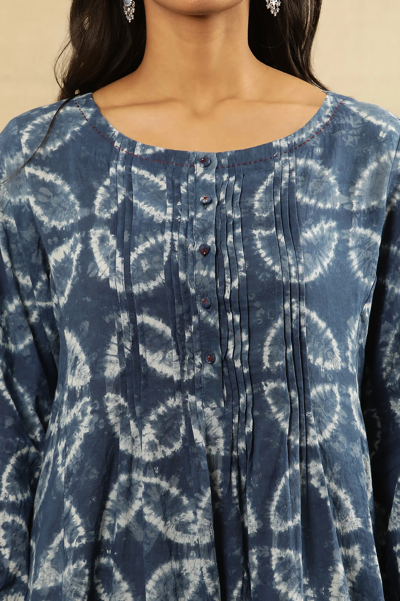 Indigo Shibori Pleated Flared Dress In Cotton Voile - Image 7