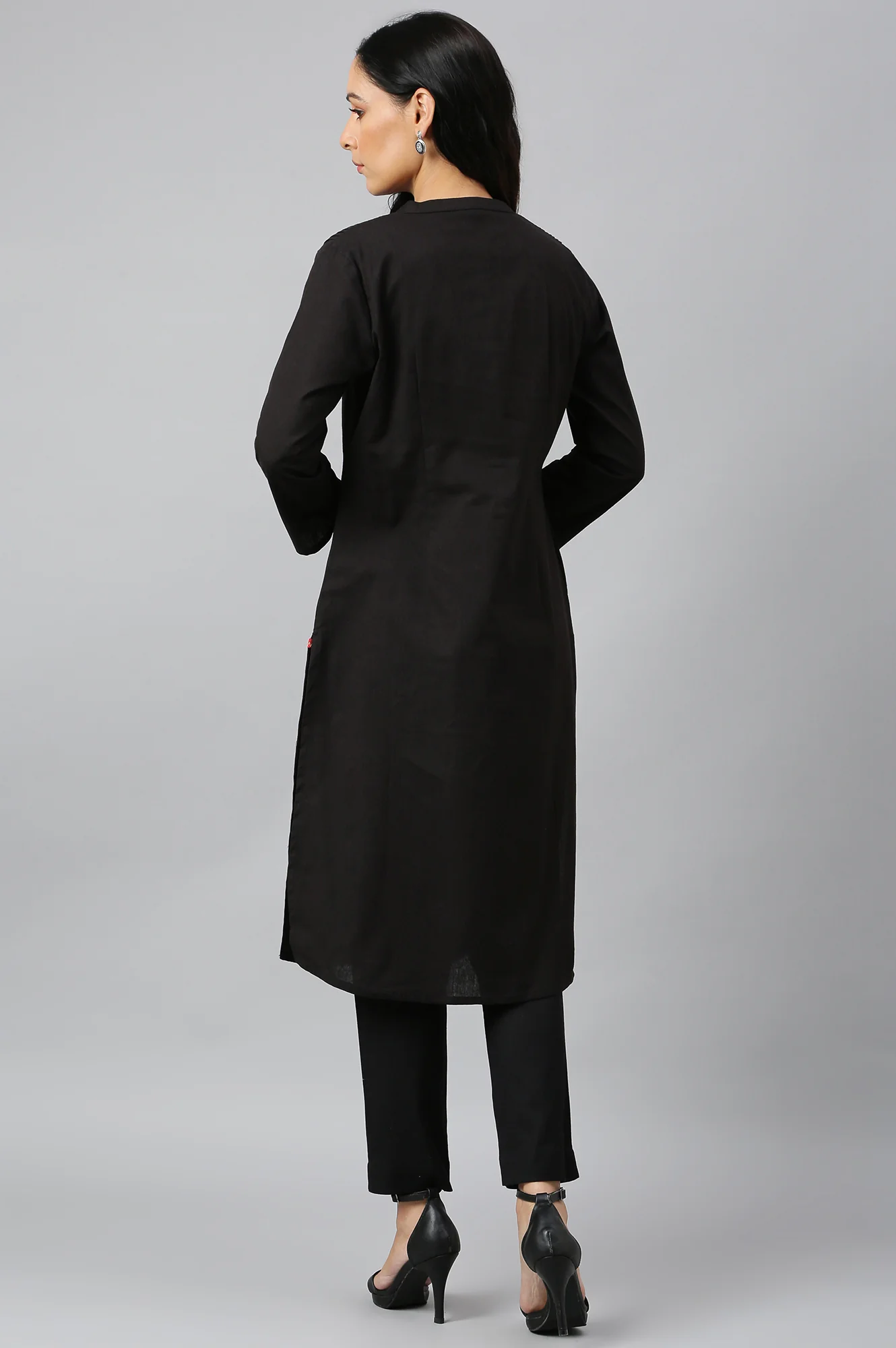 Jet Black Half Placket Shirt kurta - Image 4