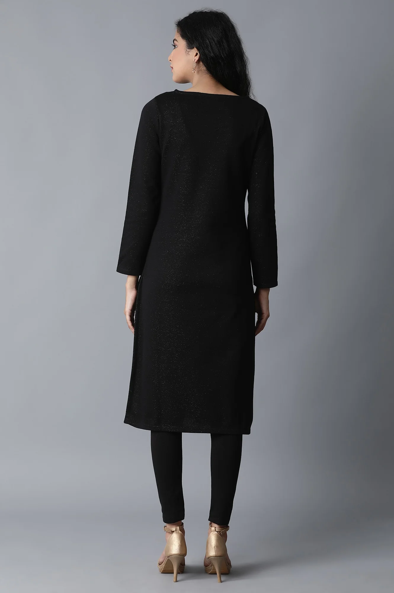 Jet Black Pc Jacquard Kurta - Image 2