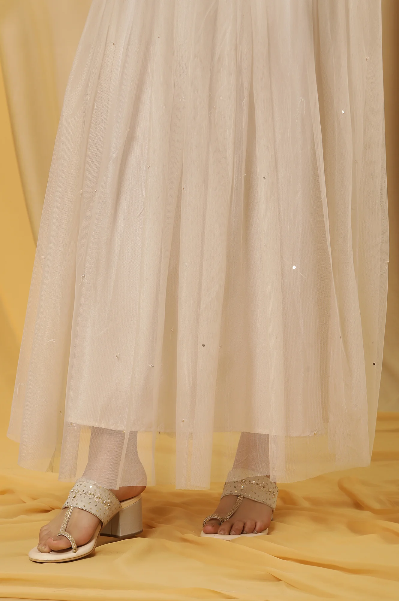 Lavender Shantung Embroidered Kurta And Mesh Skirt Set - Image 9
