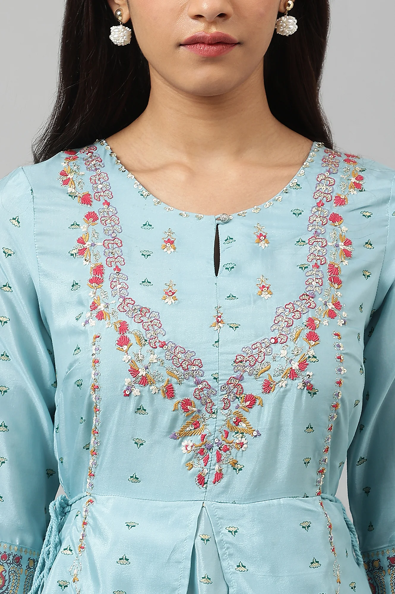 Light Blue Attached Dress With Embroidery - Image 8