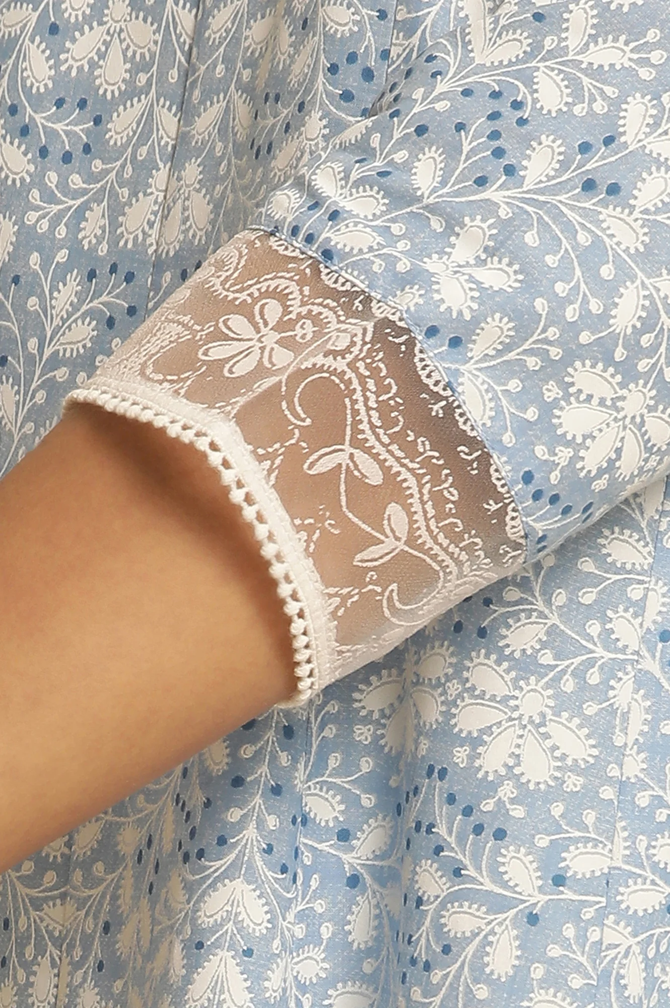 Light Blue Floral Printed Flared Kurta - Image 8