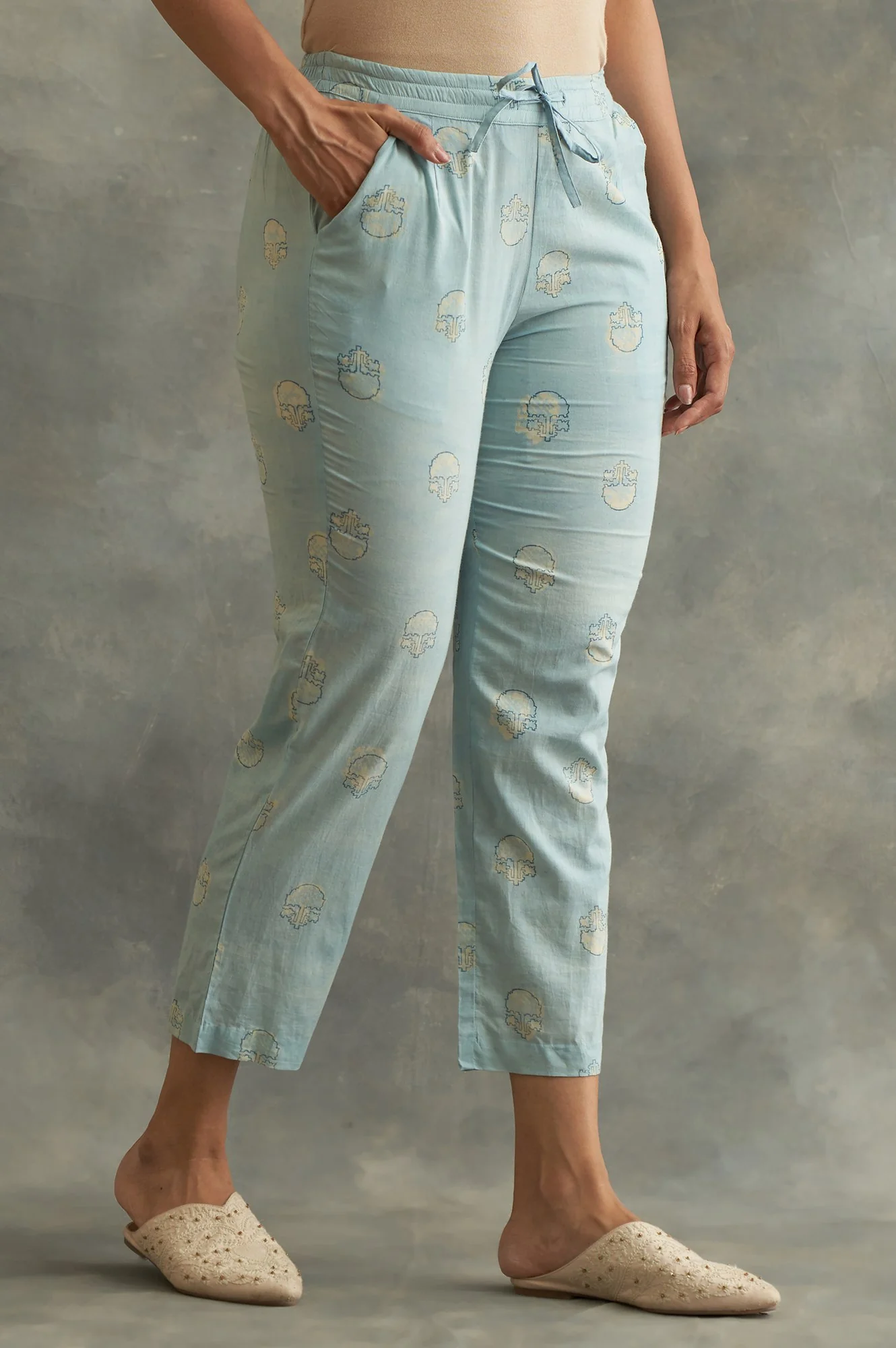 Light Blue Handblock Print Straight Pants - Image 4