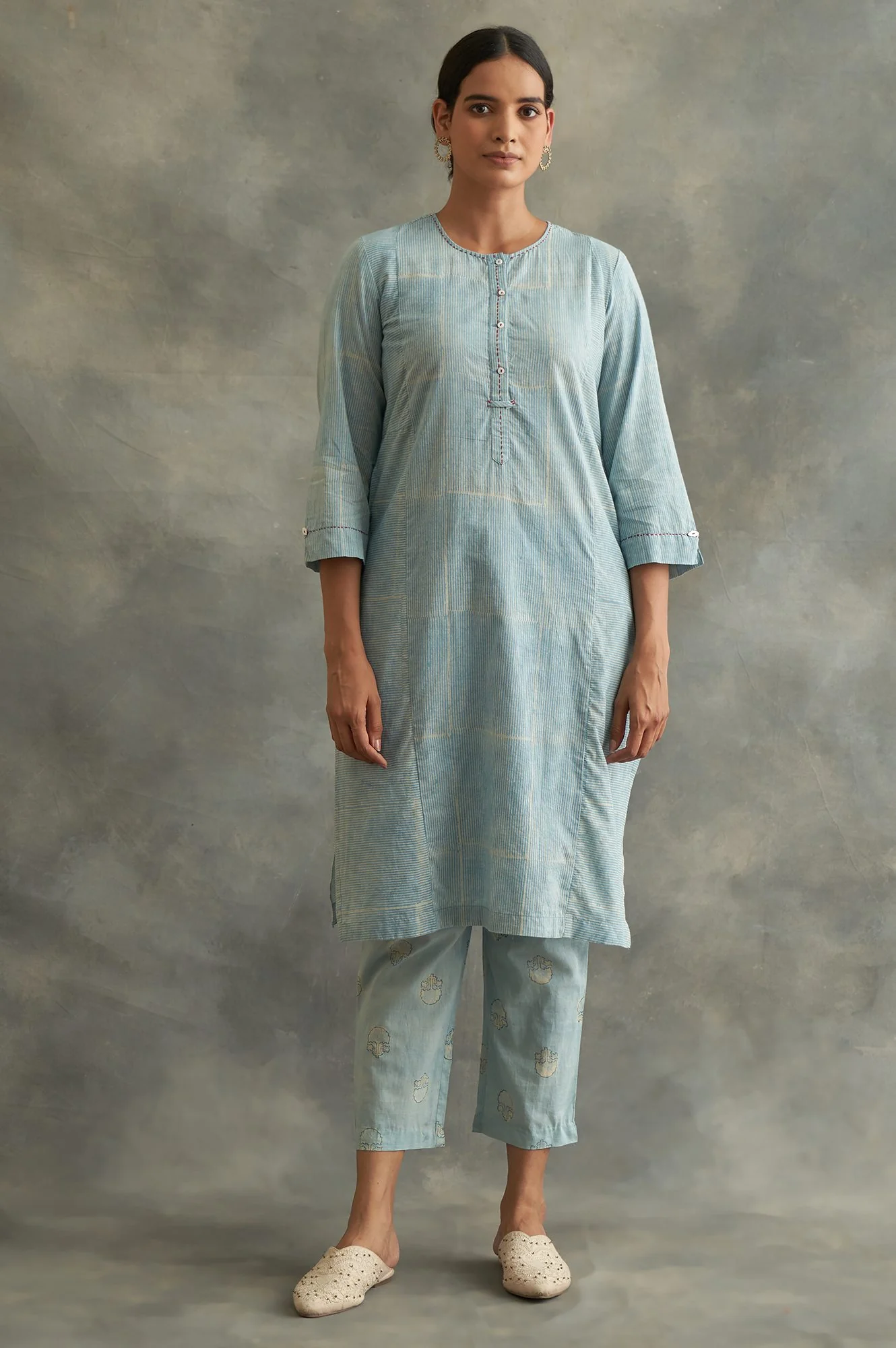 Light Blue Handblock Print Straight Pants - Image 5
