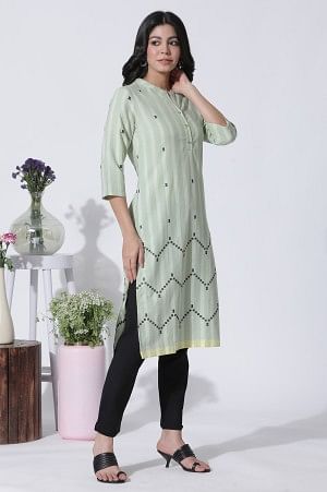 Light Green Dobby Straight Kurta And Pants Set - Image 5
