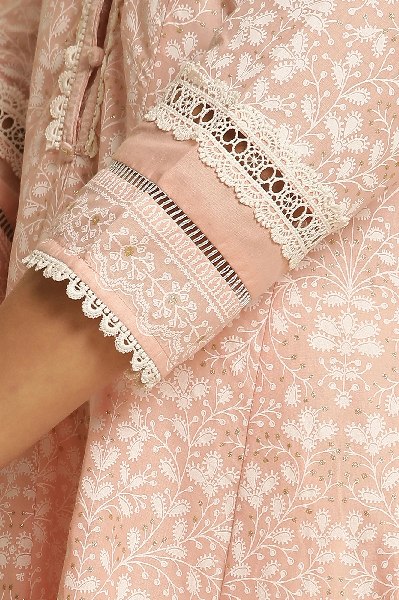 Light Pink Floral Printed Panelled Kurta - Image 7