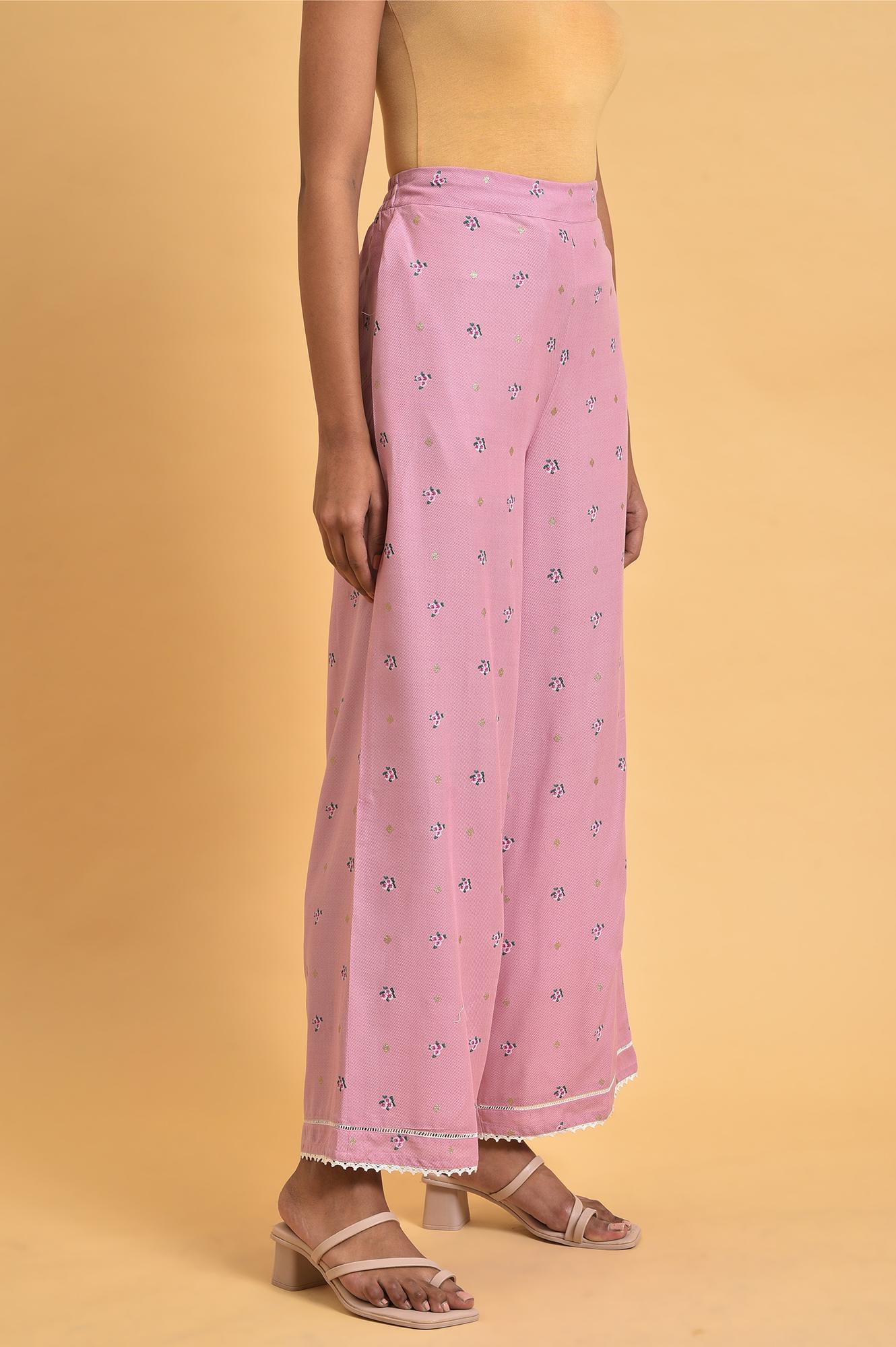 Light Purple Floral Printed Parallel Pants - Image 4
