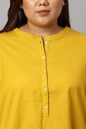 Light Yellow Half Placket Plus Size Shirt kurta - Image 5