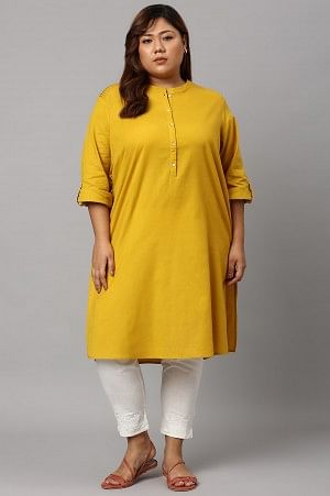 Light Yellow Half Placket Plus Size Shirt kurta - Image 6
