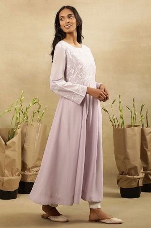 Lilac Chikankari Anarkali Kurta In Cotton Voile - Image 5