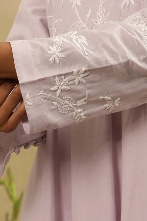 Lilac Chikankari Anarkali Kurta In Cotton Voile - Image 8