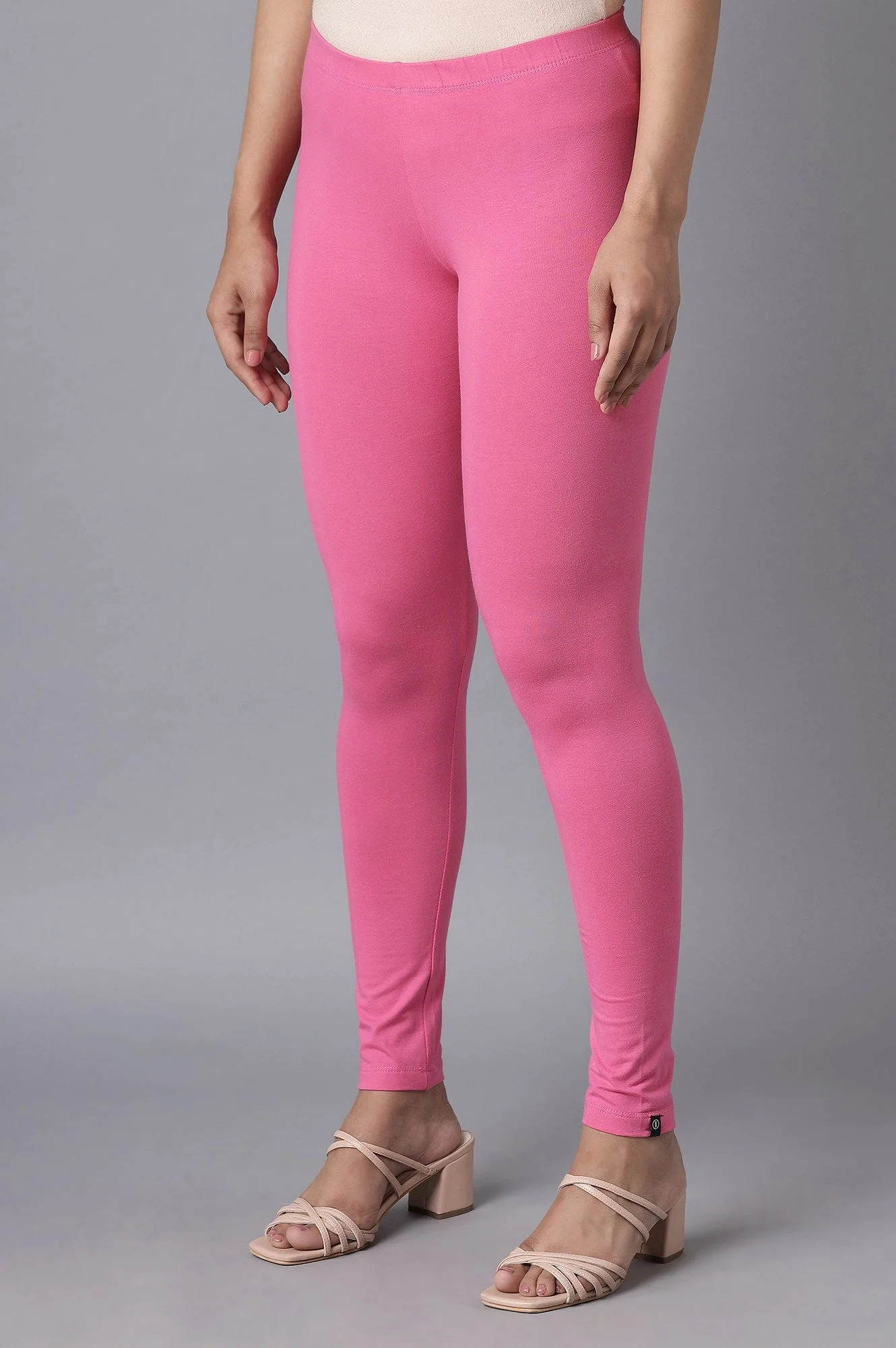 Pink Solid Skinny Fit Cotton Tights With Elasticated Waistband - Image 3