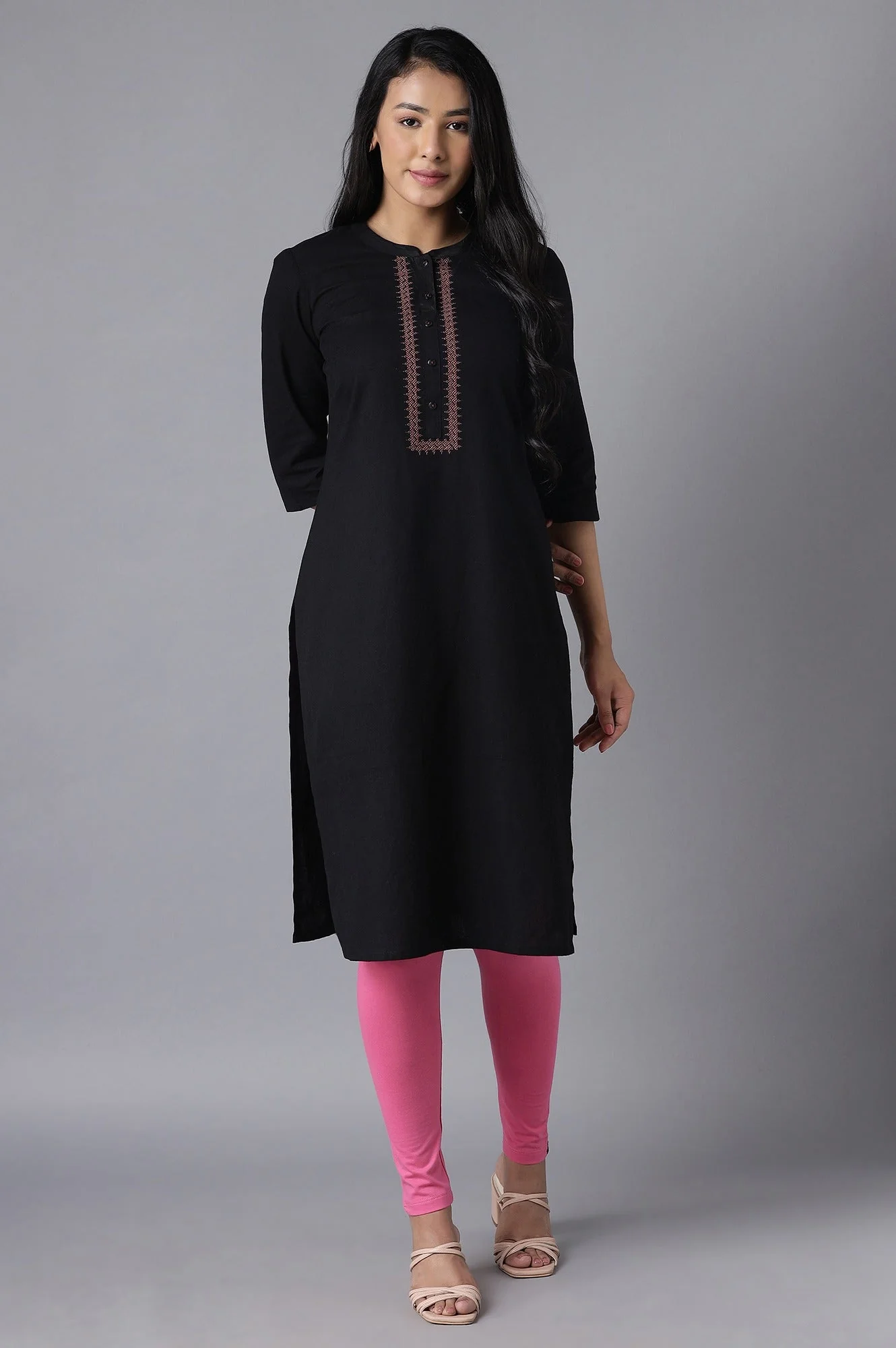 Pink Solid Skinny Fit Cotton Tights With Elasticated Waistband - Image 5