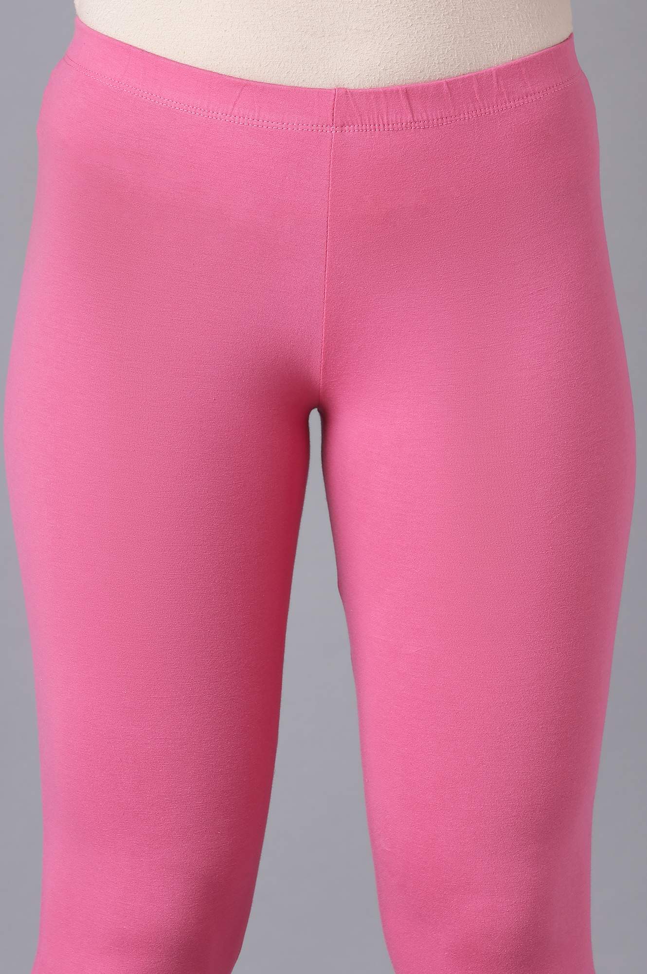 Pink Solid Skinny Fit Cotton Tights With Elasticated Waistband - Image 6
