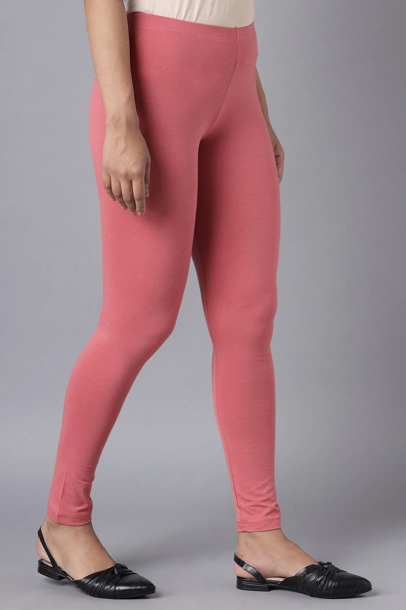 Maroon Solid Skinny Fit Cotton Tights With Elasticated Waist - Image 4