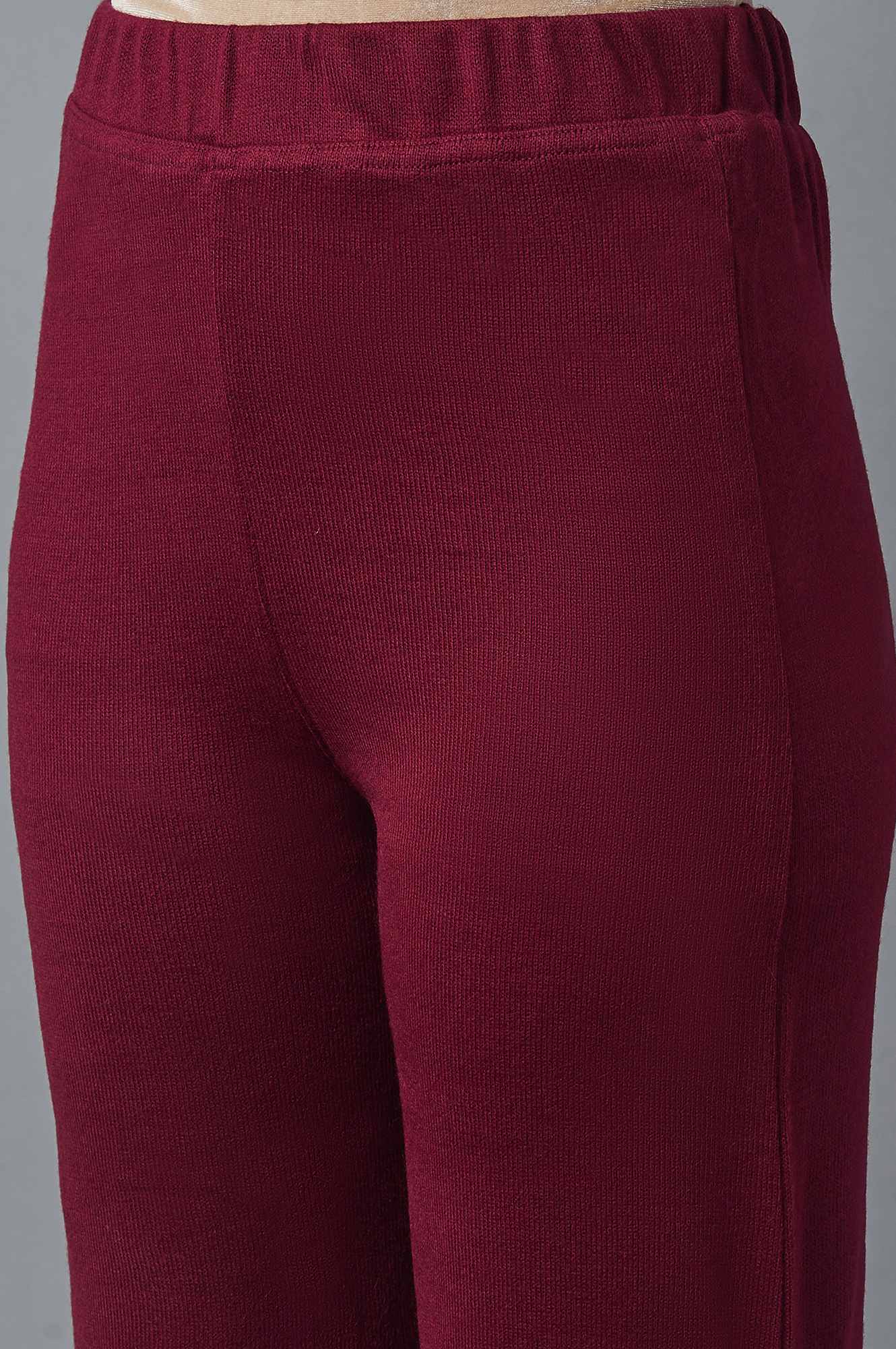 Maroon Solid Straight Fit Acrylic Palazzo With Elasticated Waist - Image 6