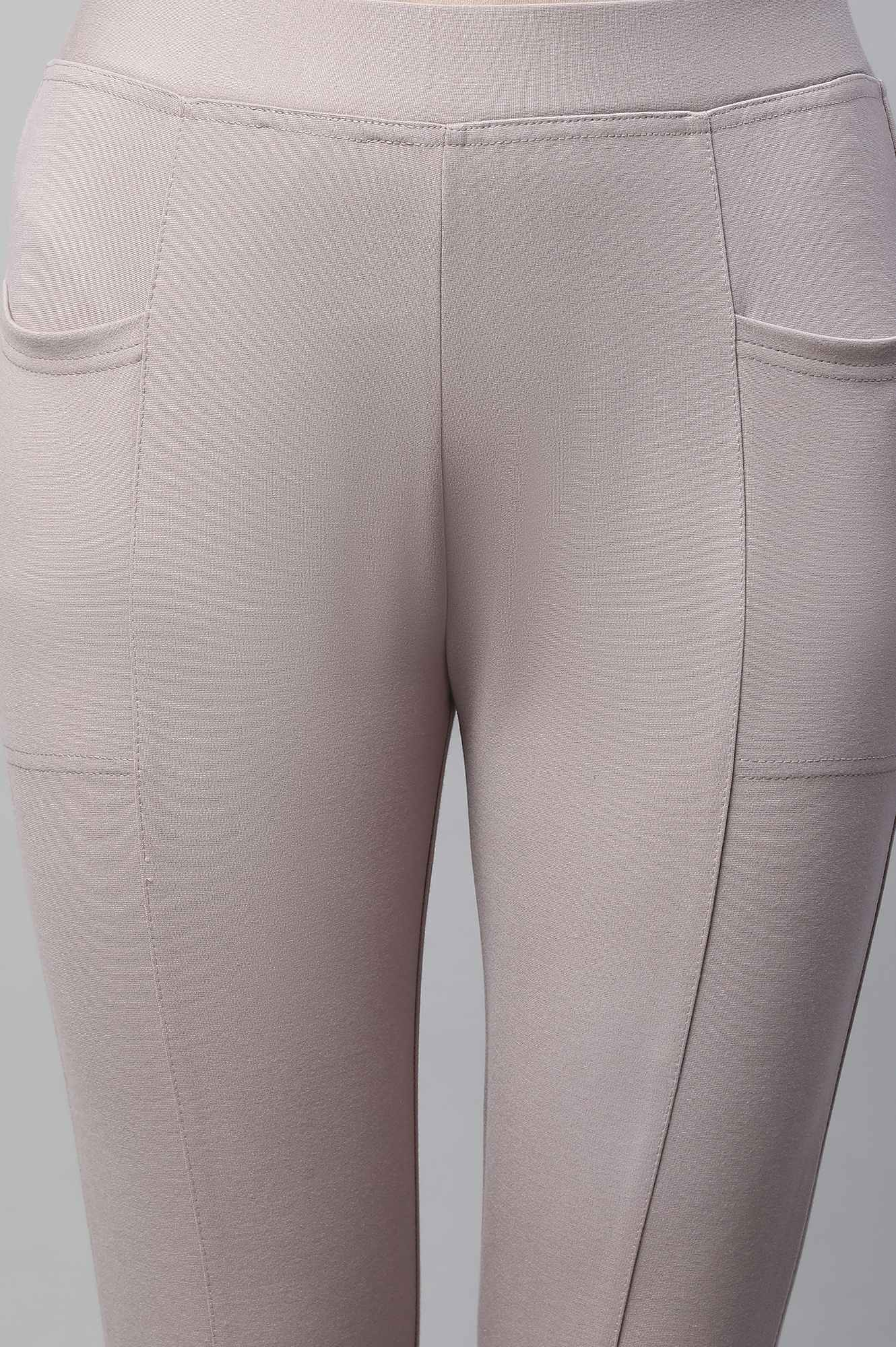 Light Purple Solid Skinny Fit Knit Yoga Tights with Side Pockets - Image 7