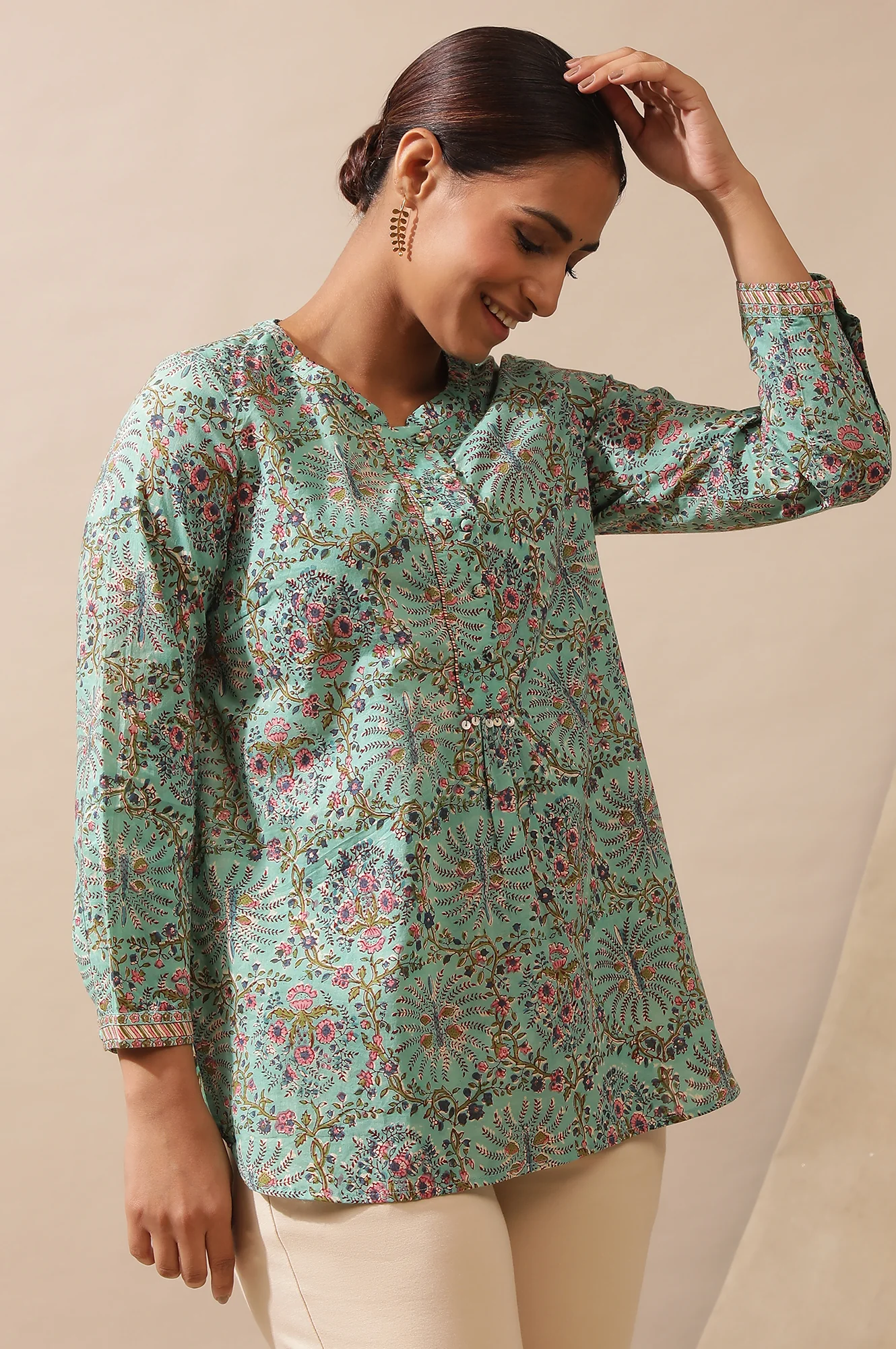 Mist Green Hand Block Printed Top - Image 6