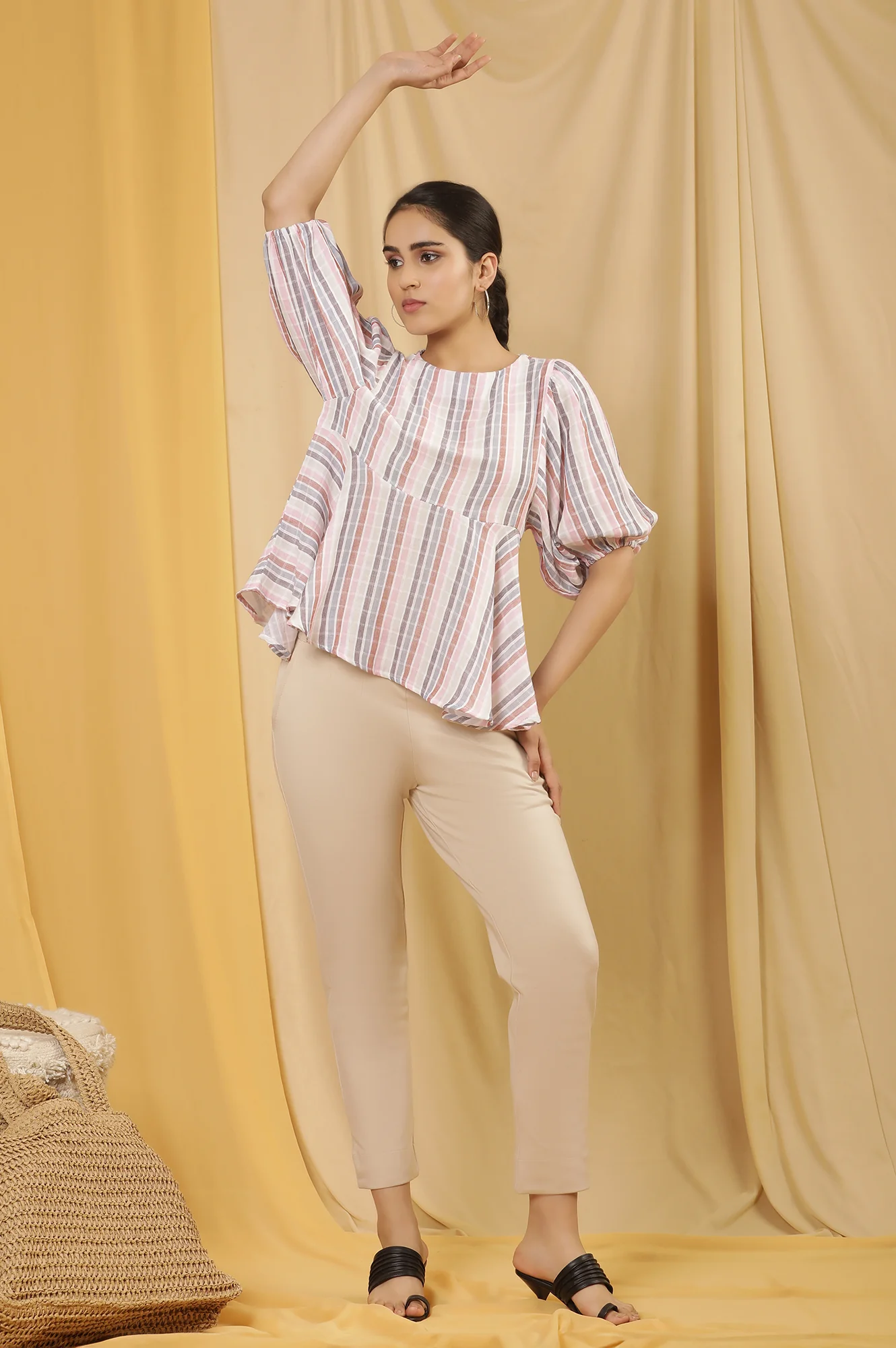 Multi-Coloured Yarn Dyed Peplum Top - Image 5