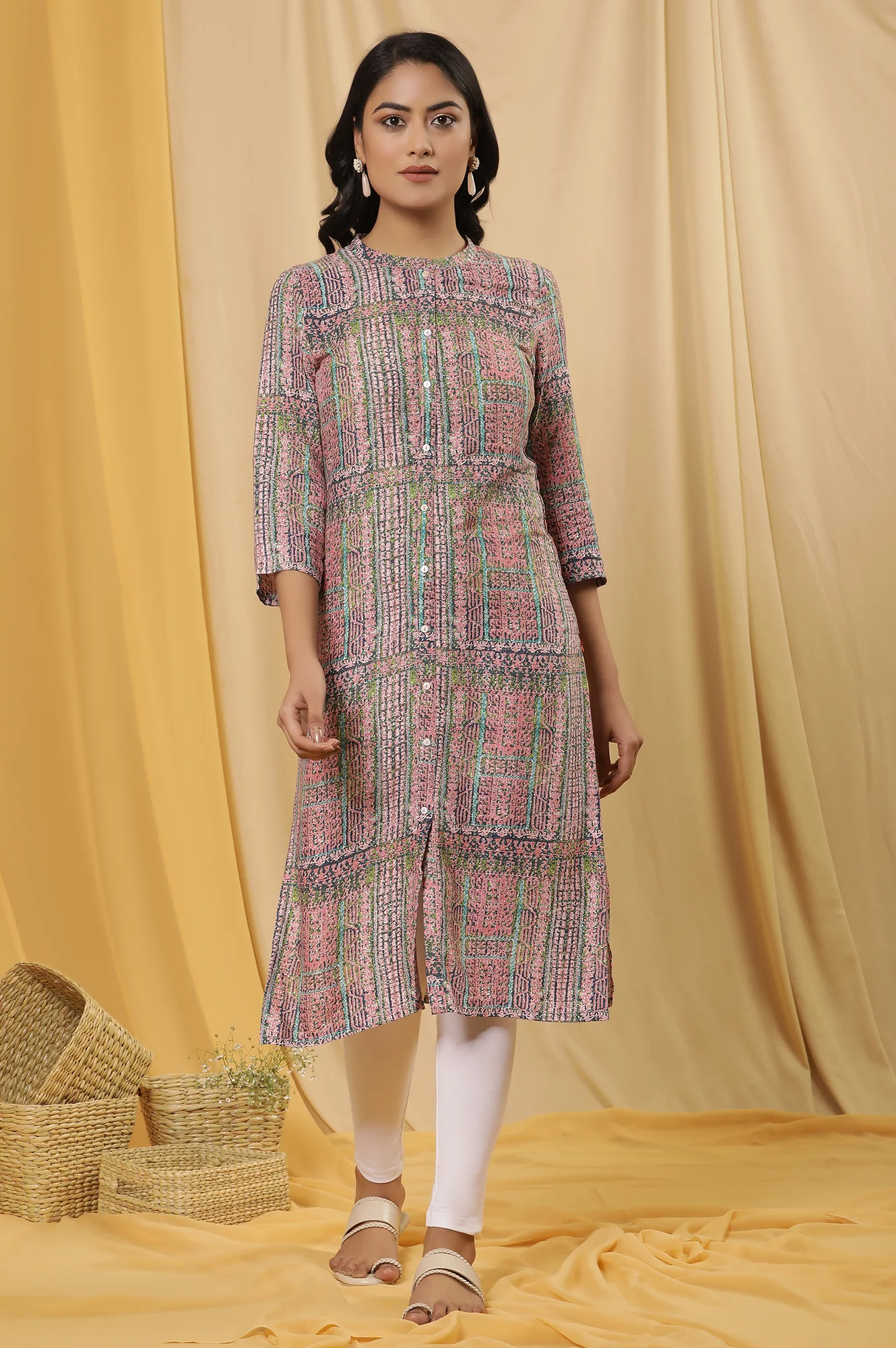 Multicoloured Printed Kurta And Tights Set - Image 2
