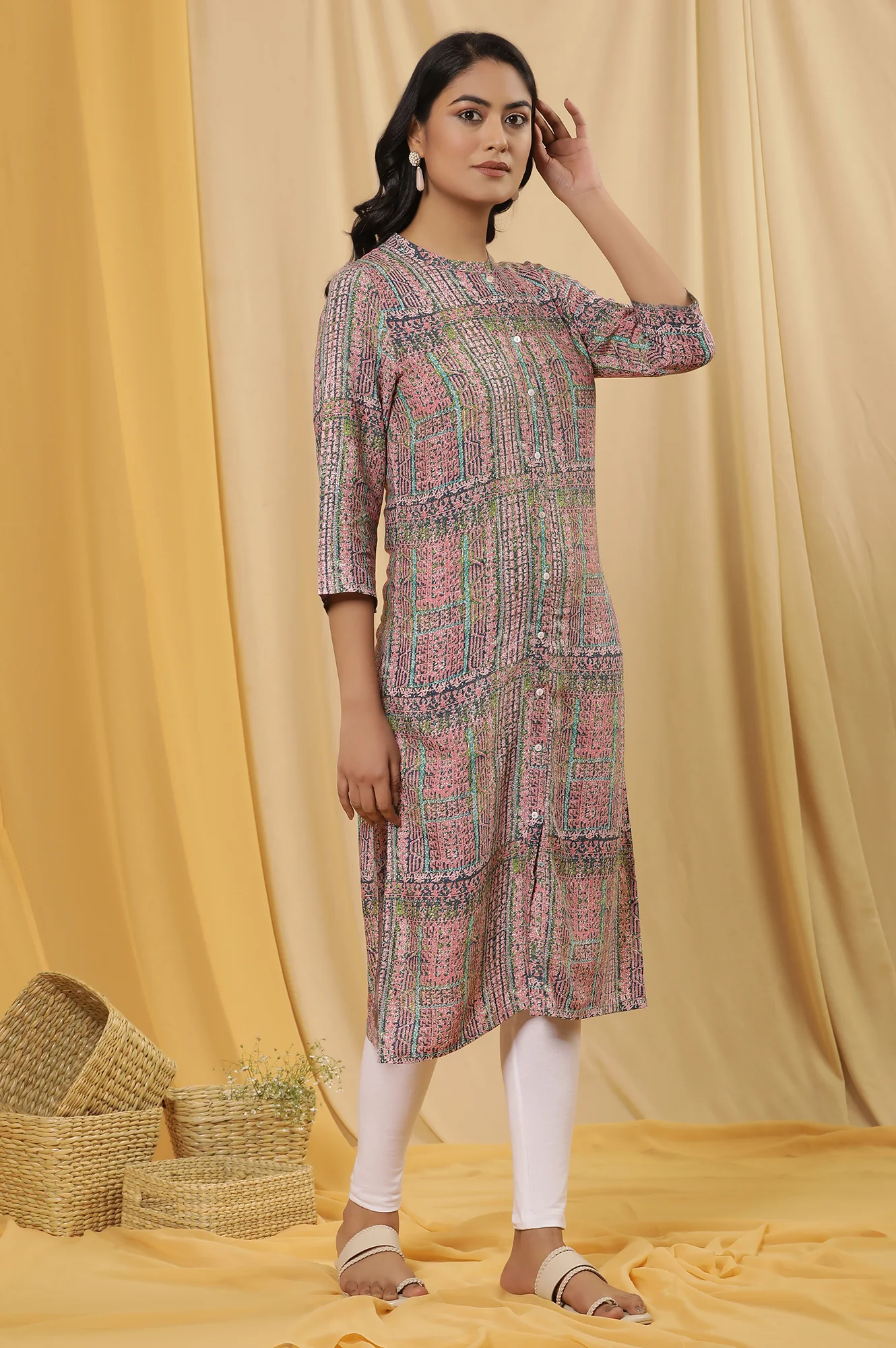 Multicoloured Printed Kurta And Tights Set - Image 5