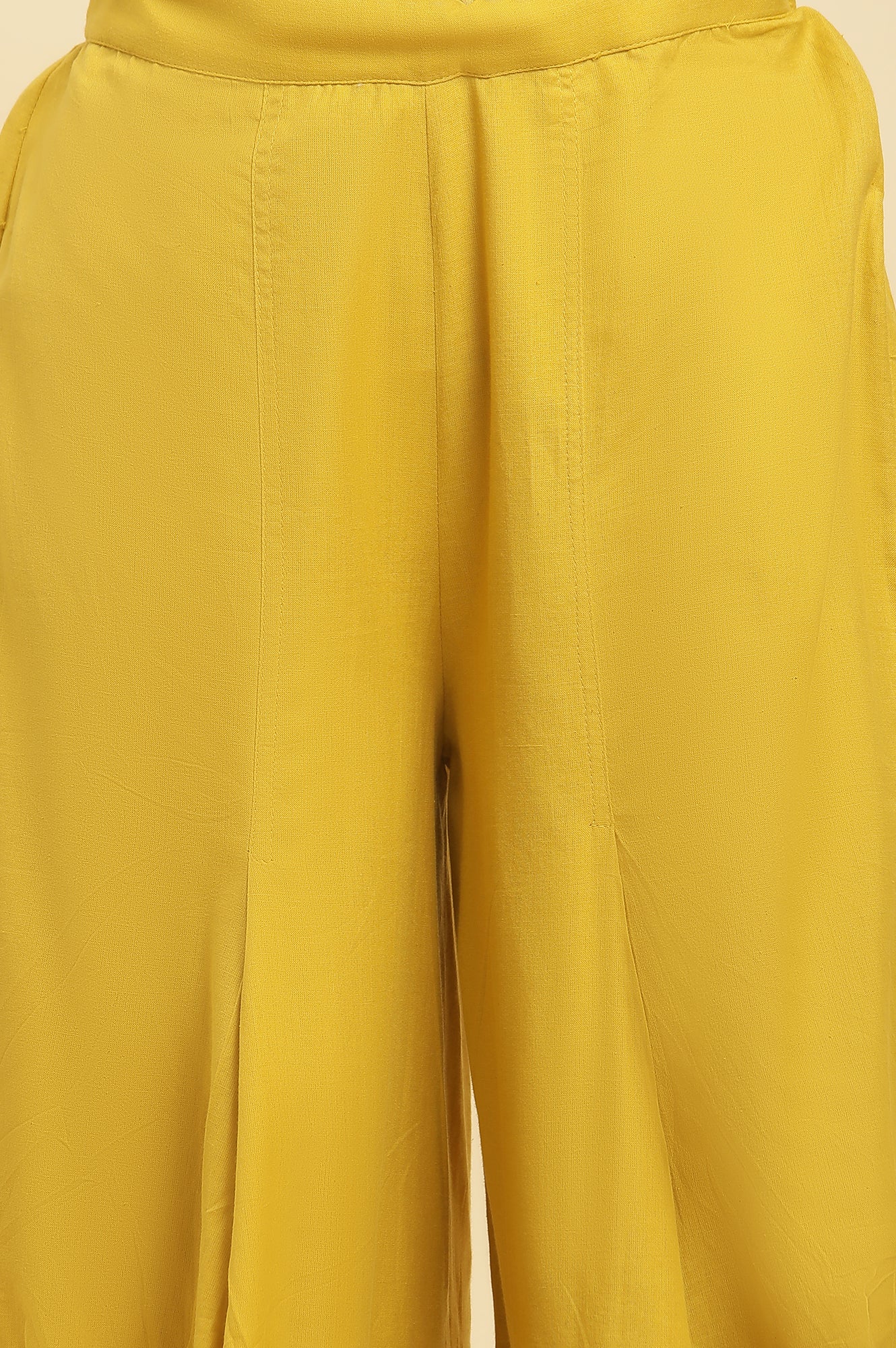 Mustard Embroidered Liva Eco Kurta And Drapped Parallel Pants - Image 8