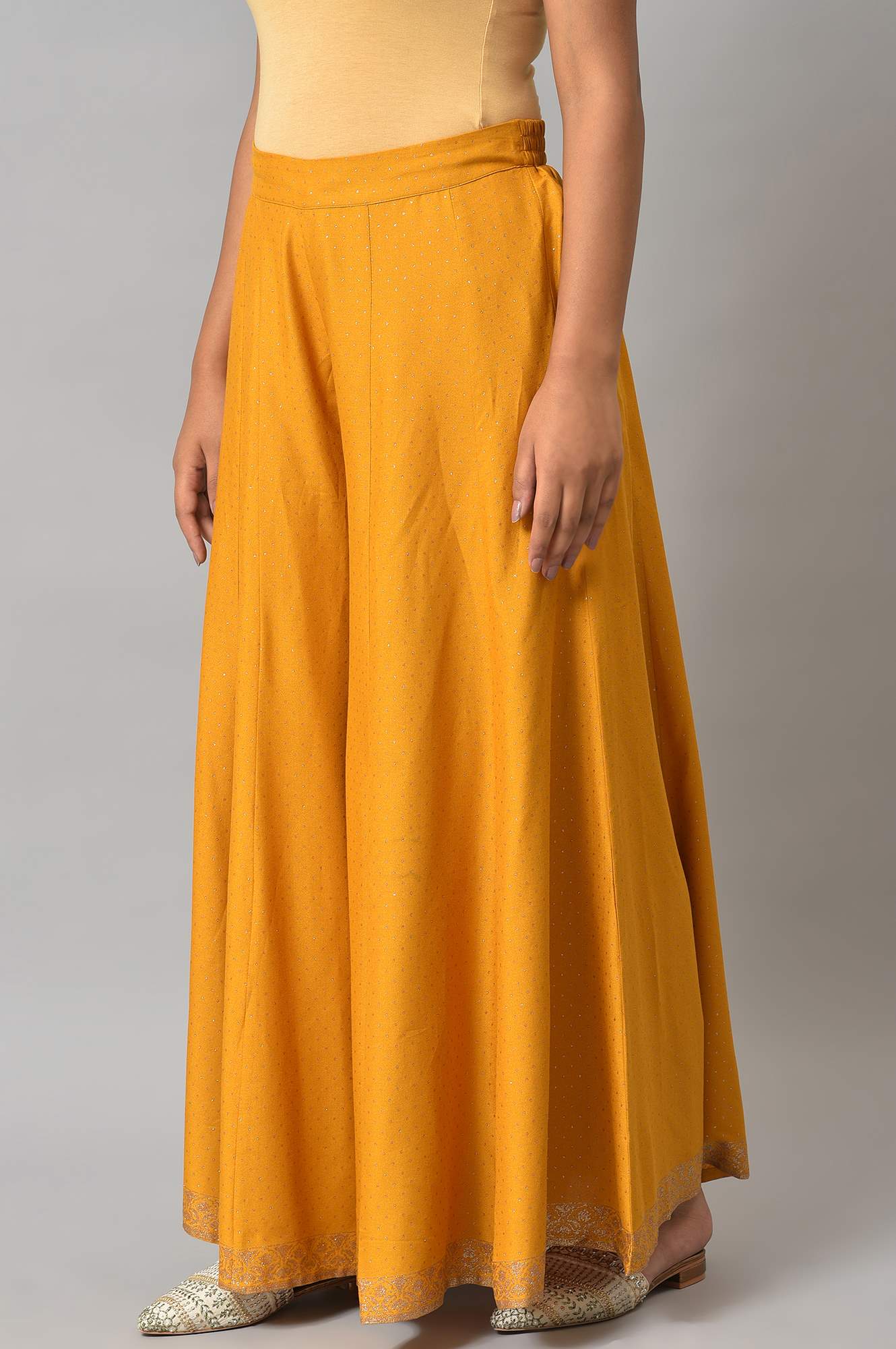 Mustard Glitter Printed Culottes - Image 3