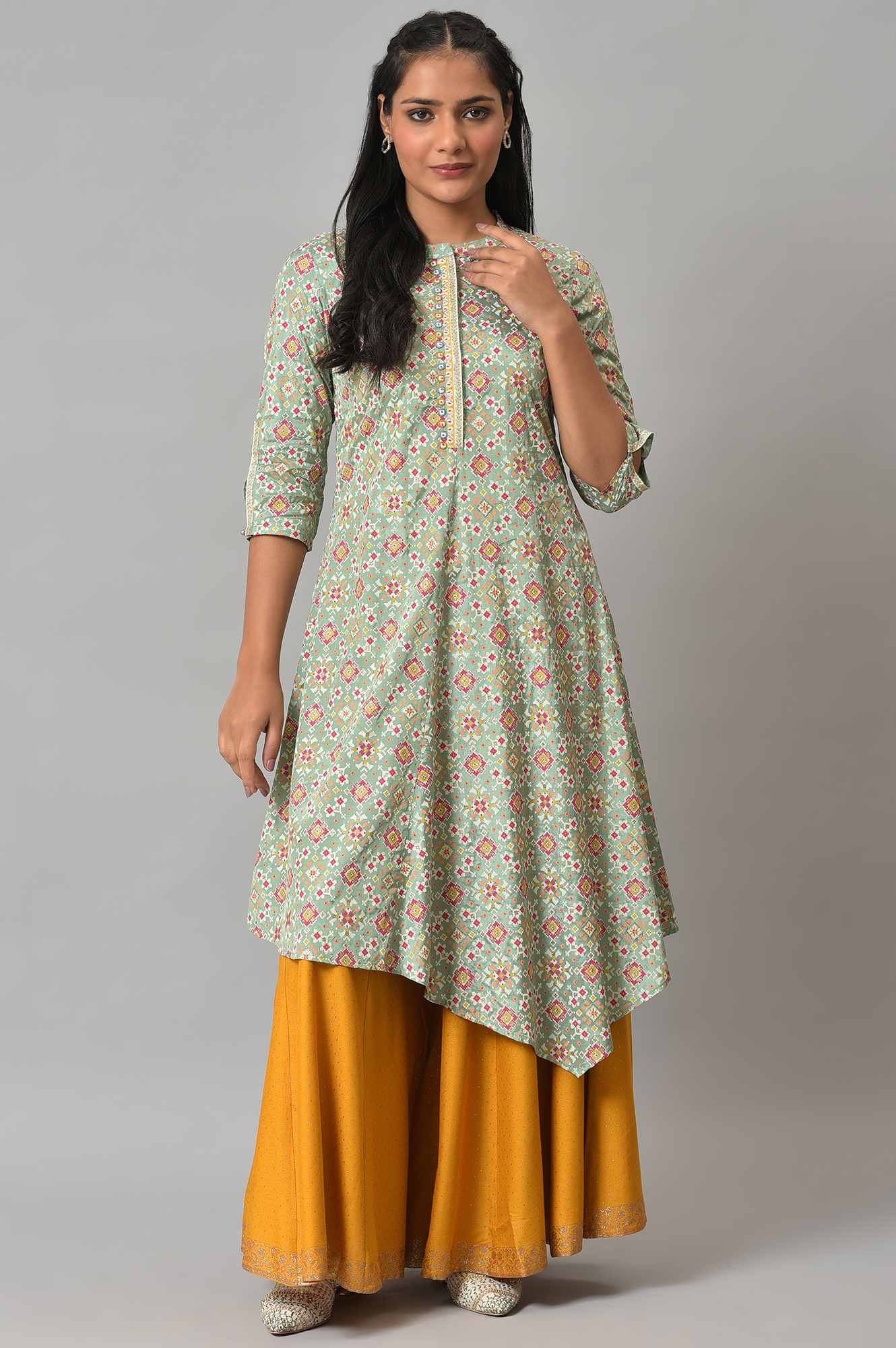 Mustard Glitter Printed Culottes - Image 5