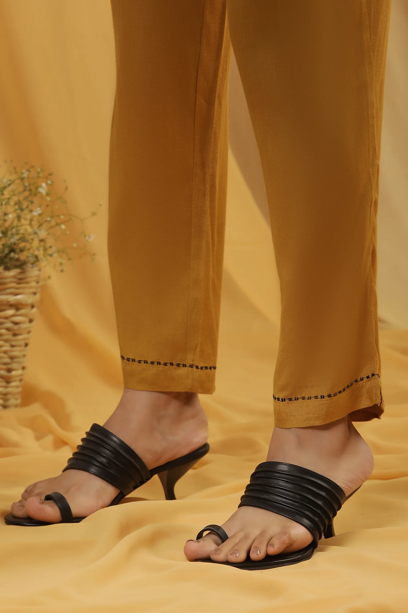 Mustard Kantha Printed Kurta, Pants And Dupatta Set - Image 10