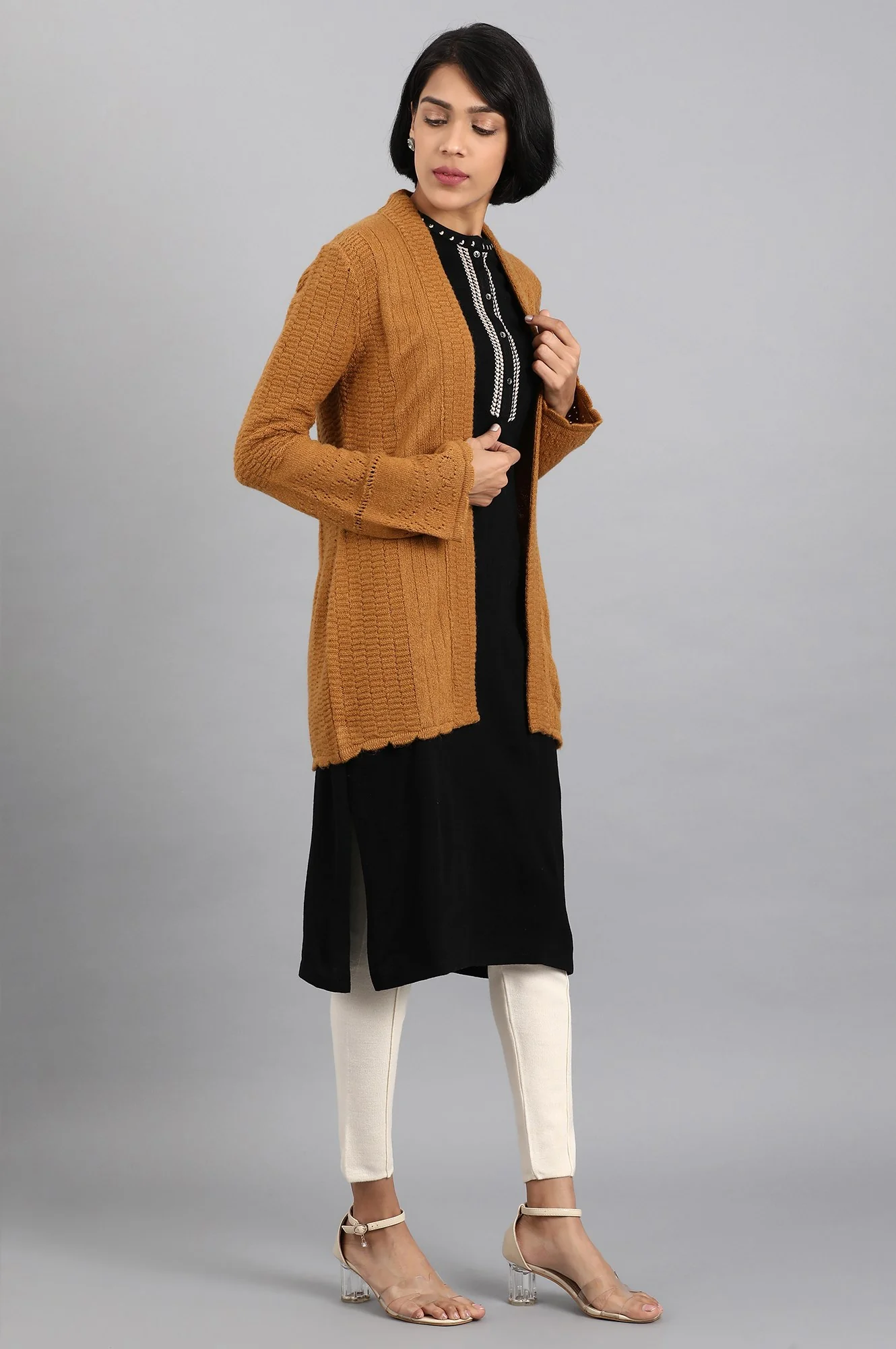 Mustard Open Front Cardigan - Image 4