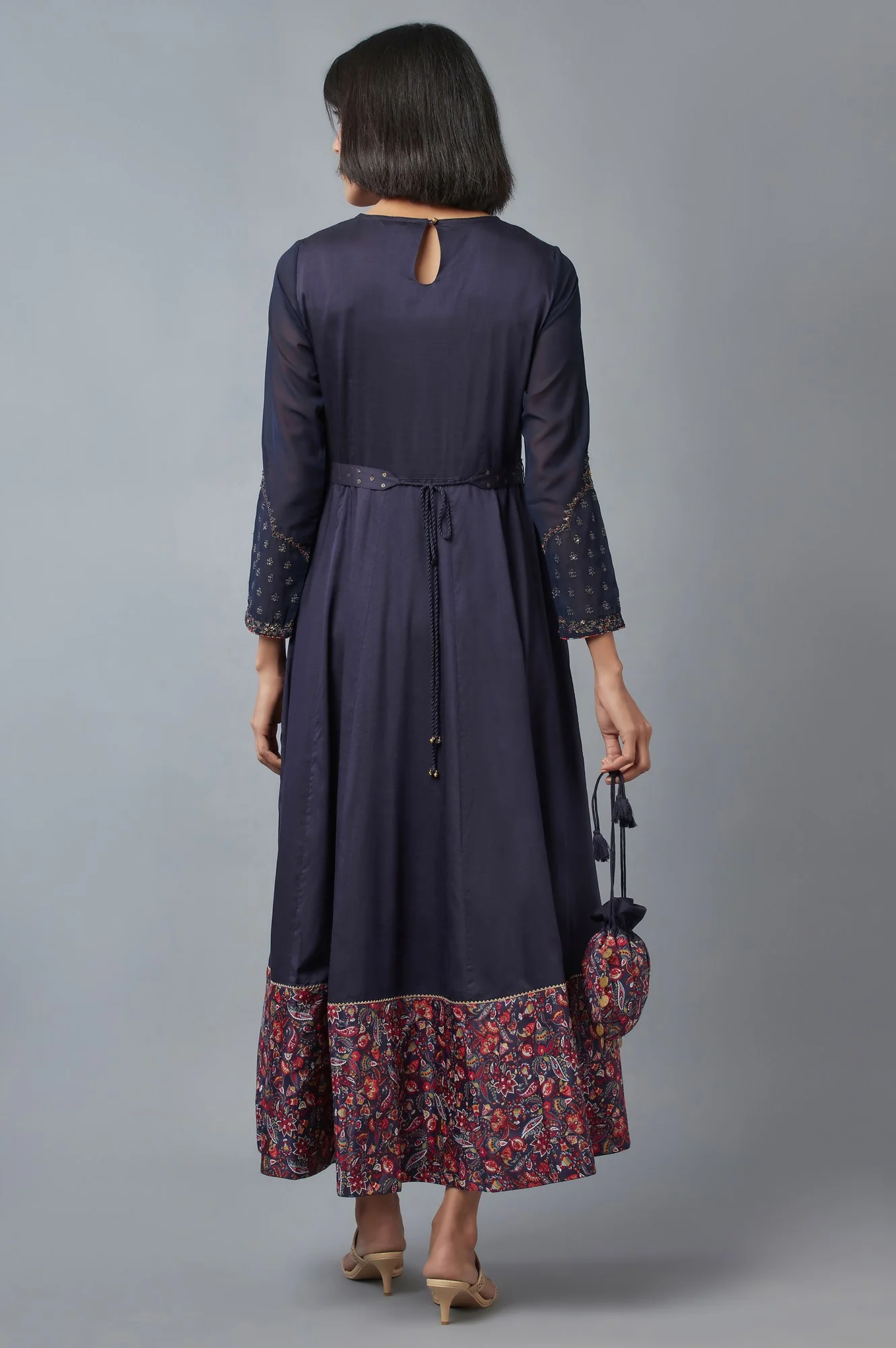 Navy Blue Embroidered Dress - Image 2