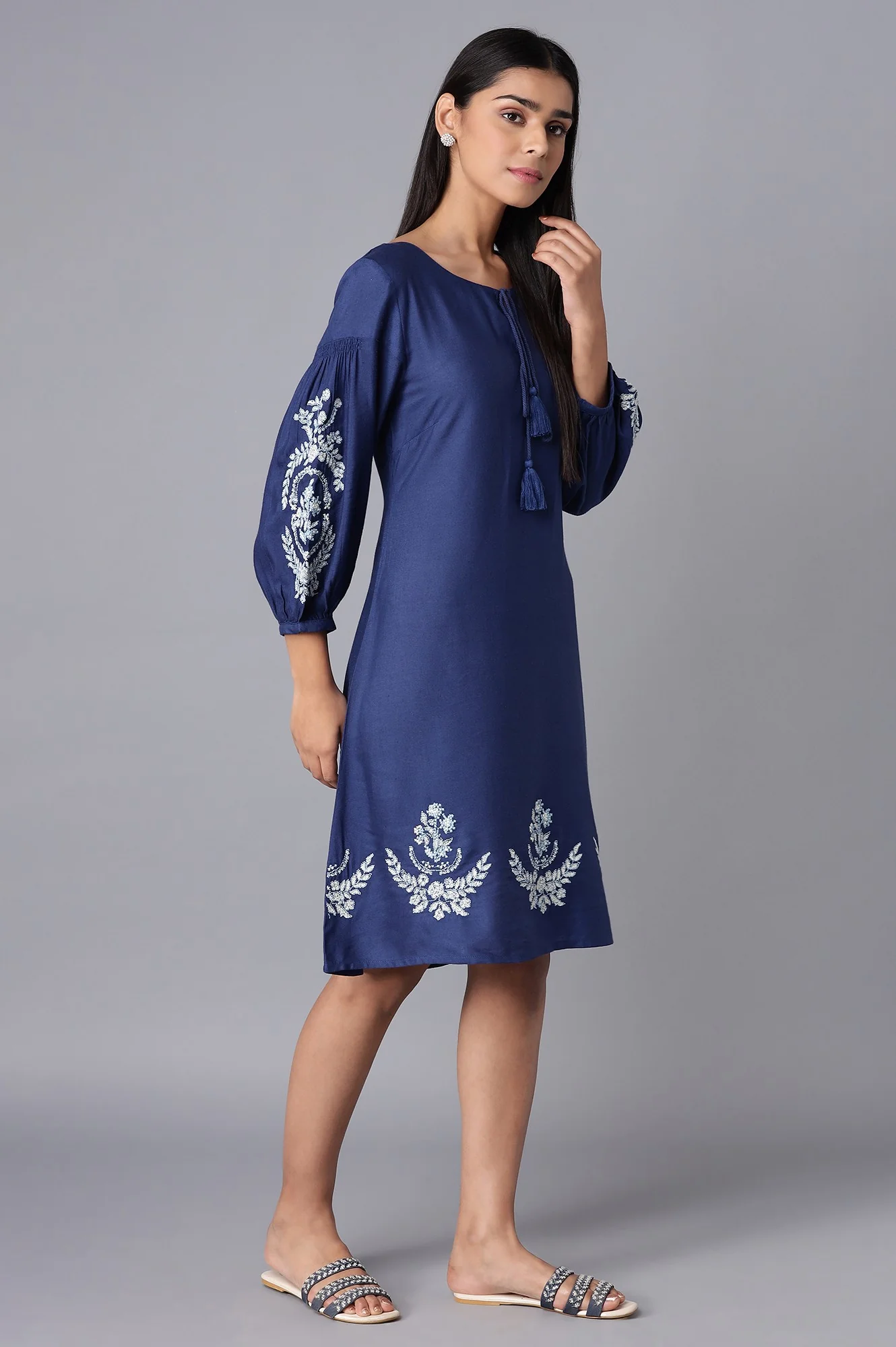 Navy Blue Embroidered Dress - Image 4