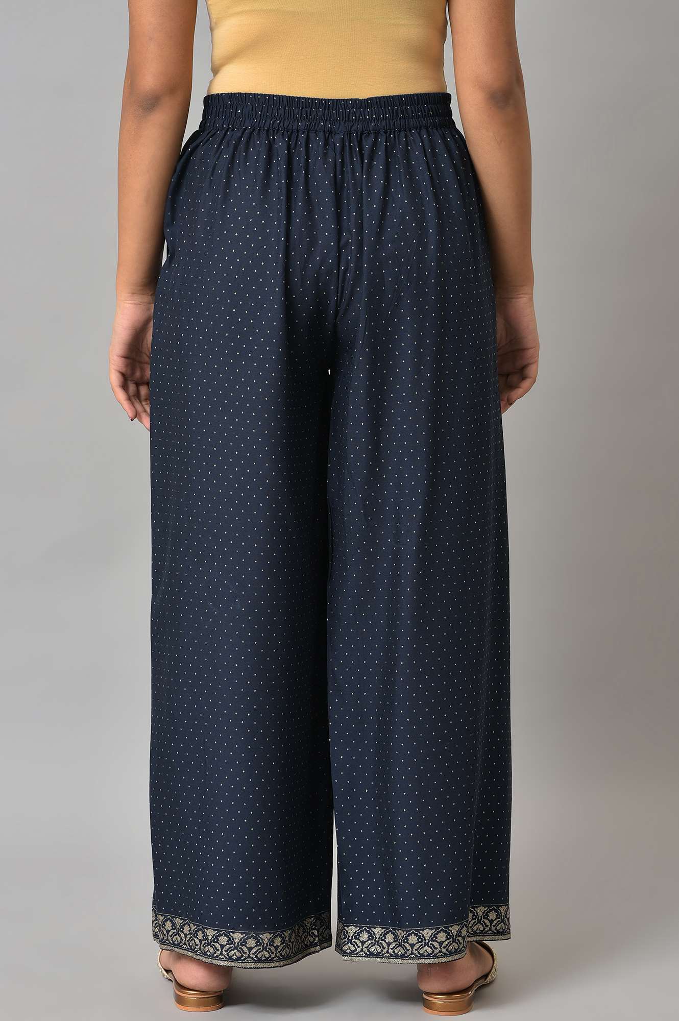 Navy Blue Glitter Printed Parallel Pants - Image 2