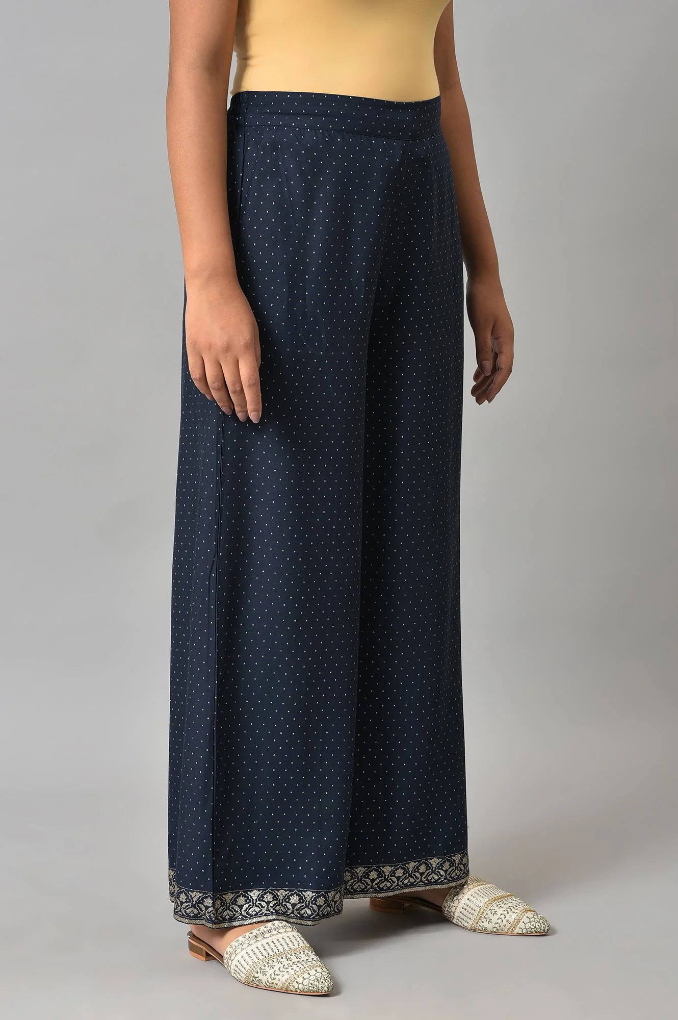 Navy Blue Glitter Printed Parallel Pants - Image 4